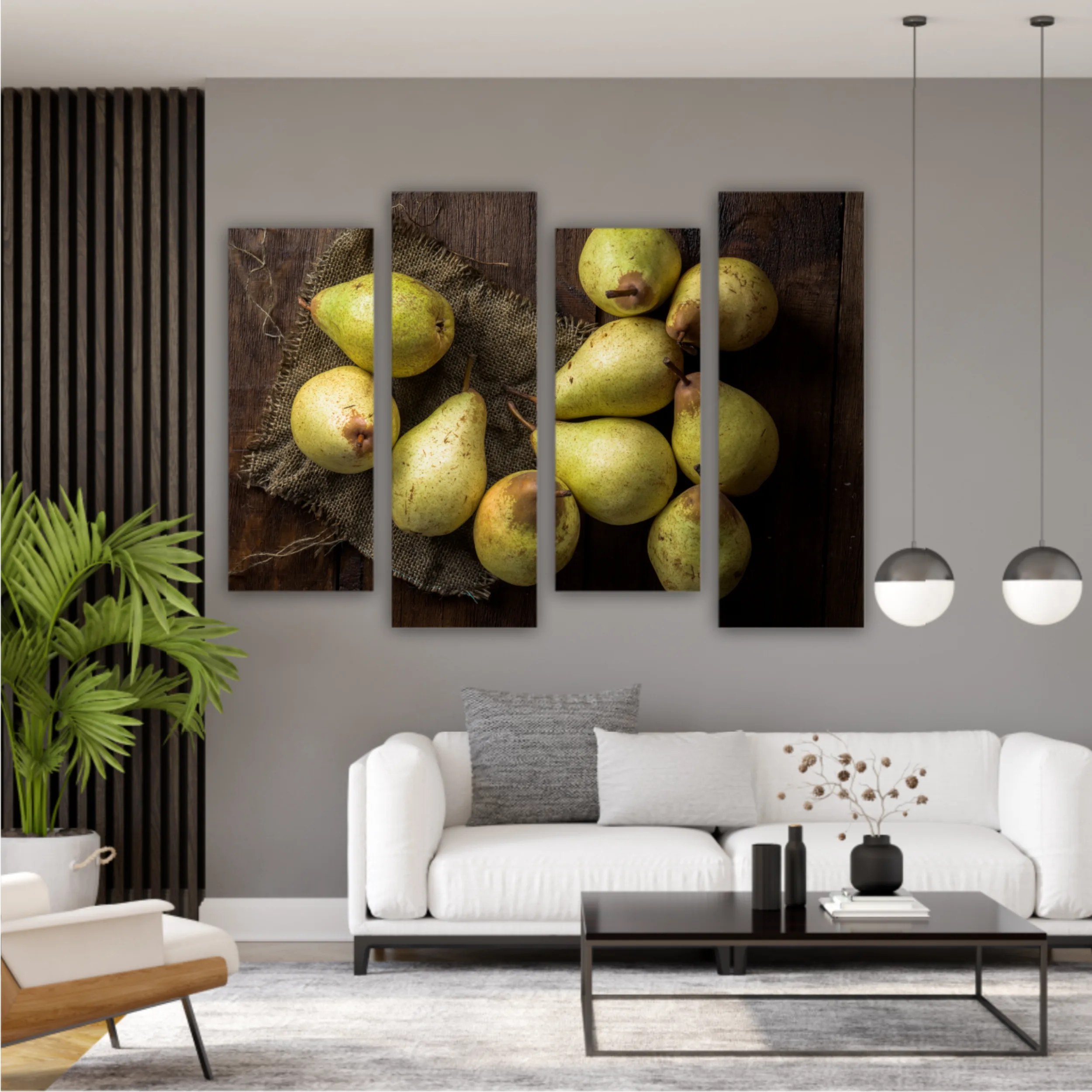 Pears on canvas and wooden board