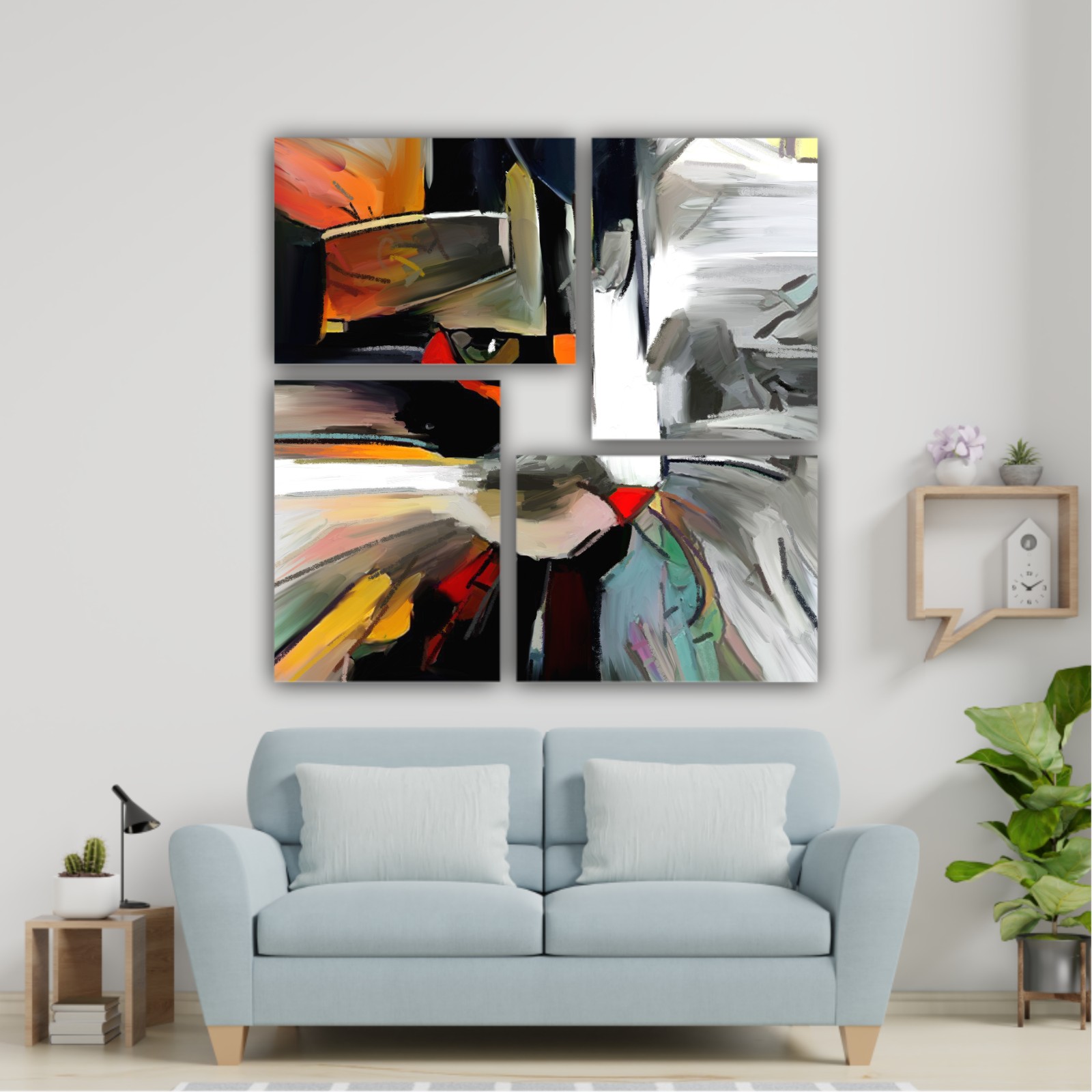 The face of a cat in a contemporary style of abstract art Beautiful colored cat