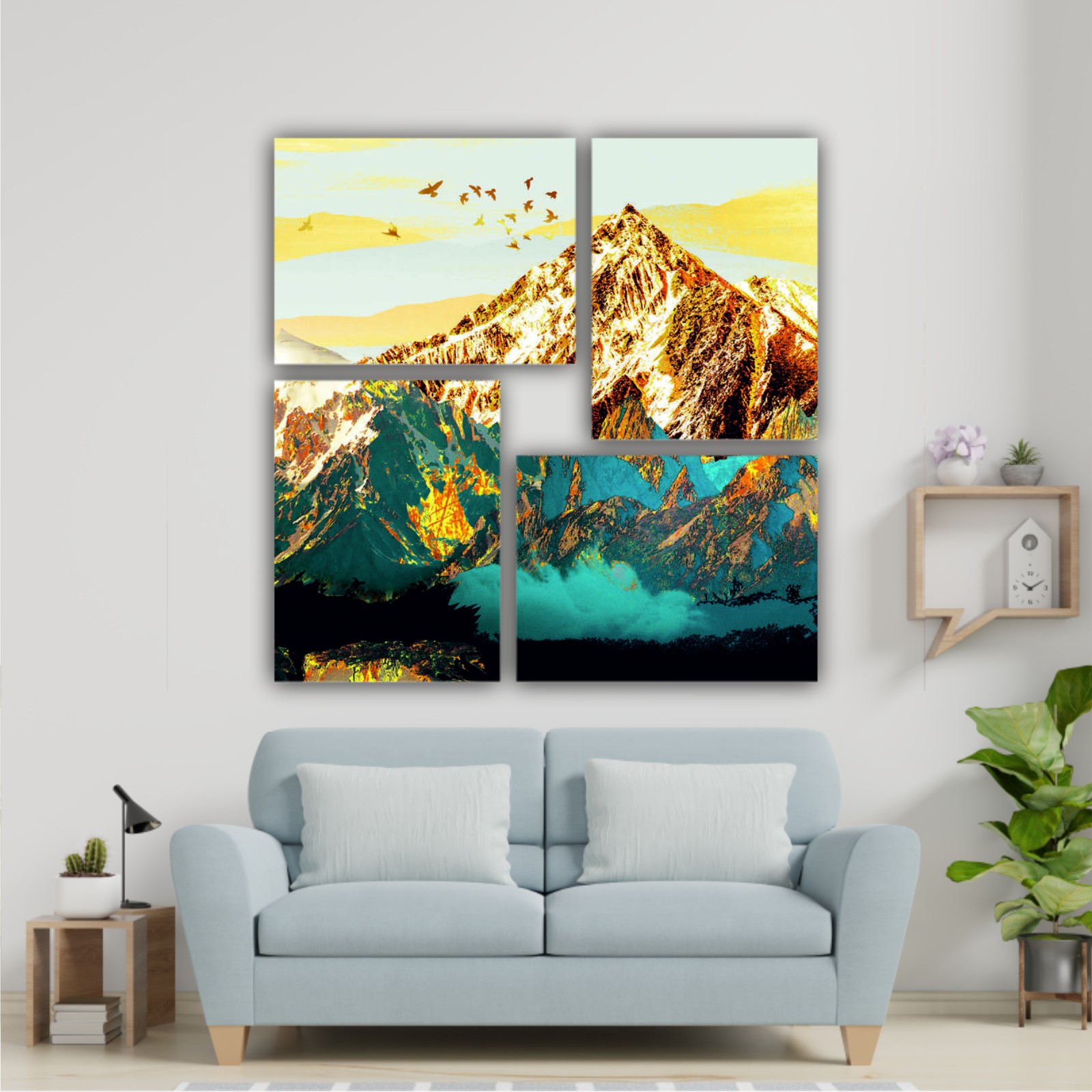 abstract-paint-texture-art- blue and gold mountains