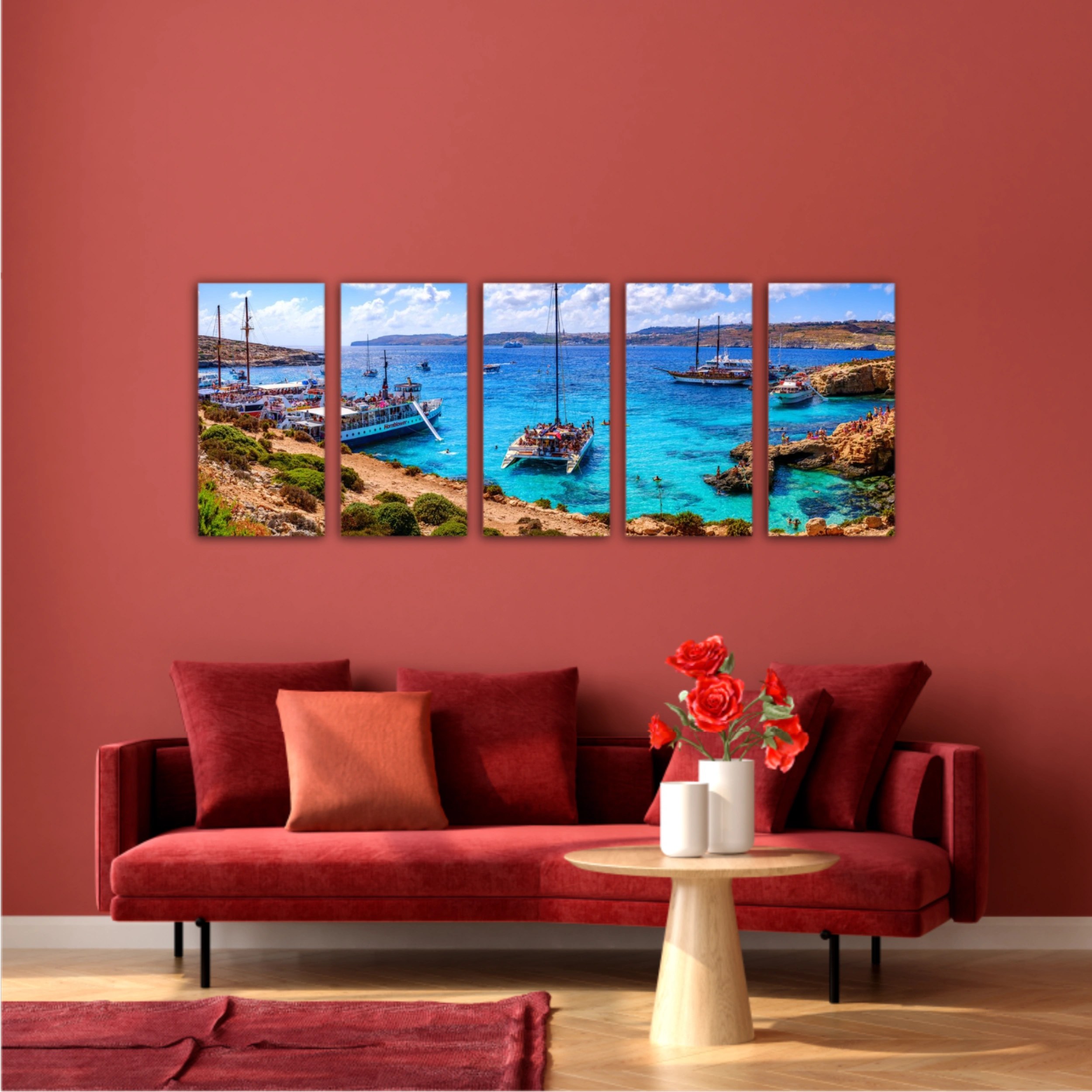 Comino, Malta. Tourists crowd at Blue Lagoon to enjoy the clear turquoise water on a sunny summer day with and boats on Comino island, Malta.