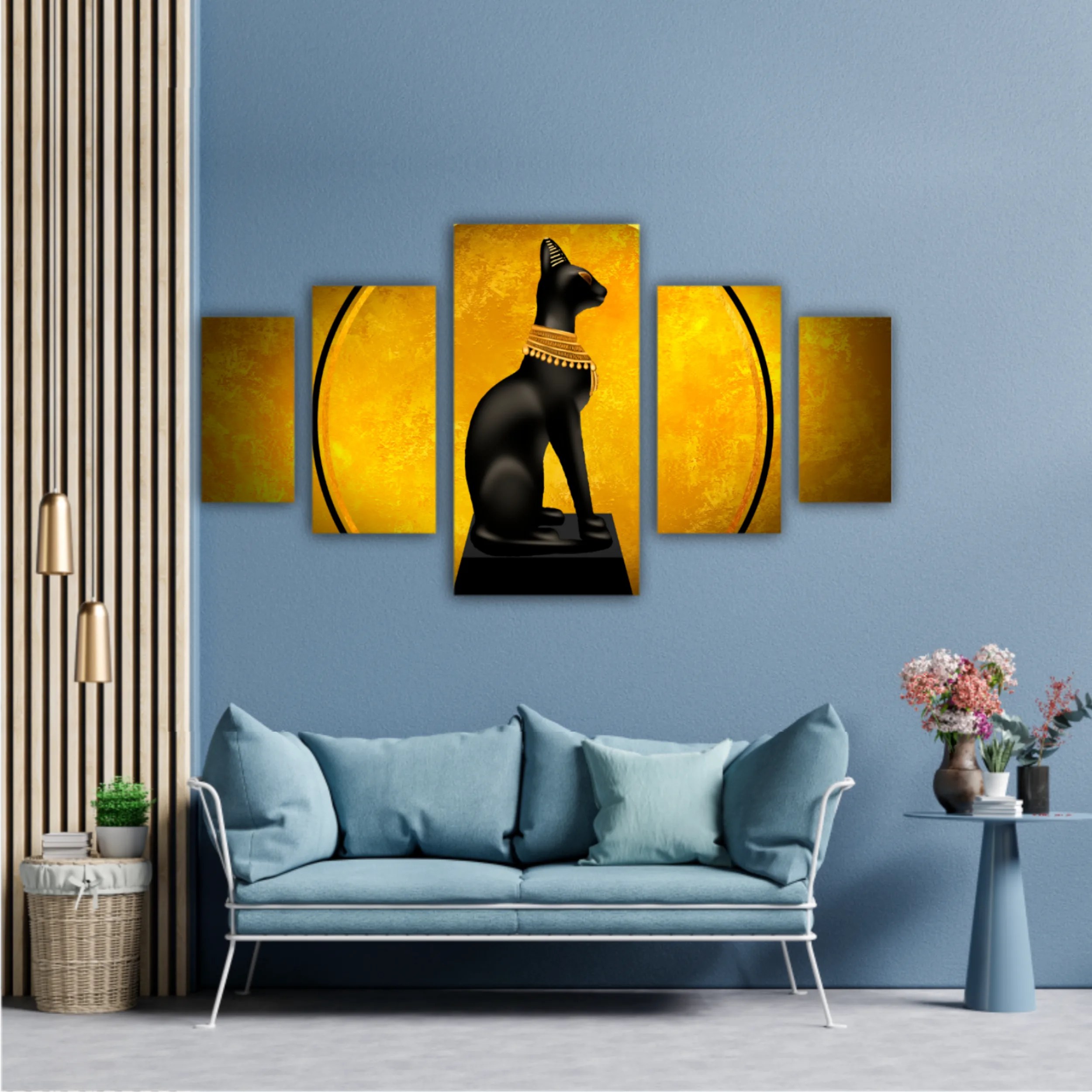 Egyptian asbstract background, goddess of Egypt Bastet, abstract golden background