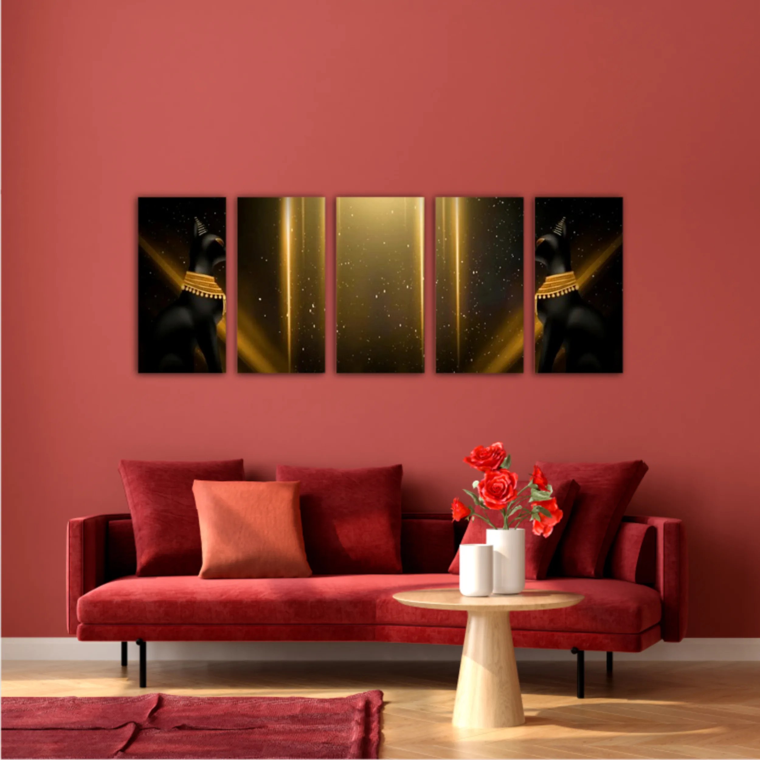 Egyptian asbstract background, goddess of Egypt Bastet and Cleopatra, pyramids, abstract dark background