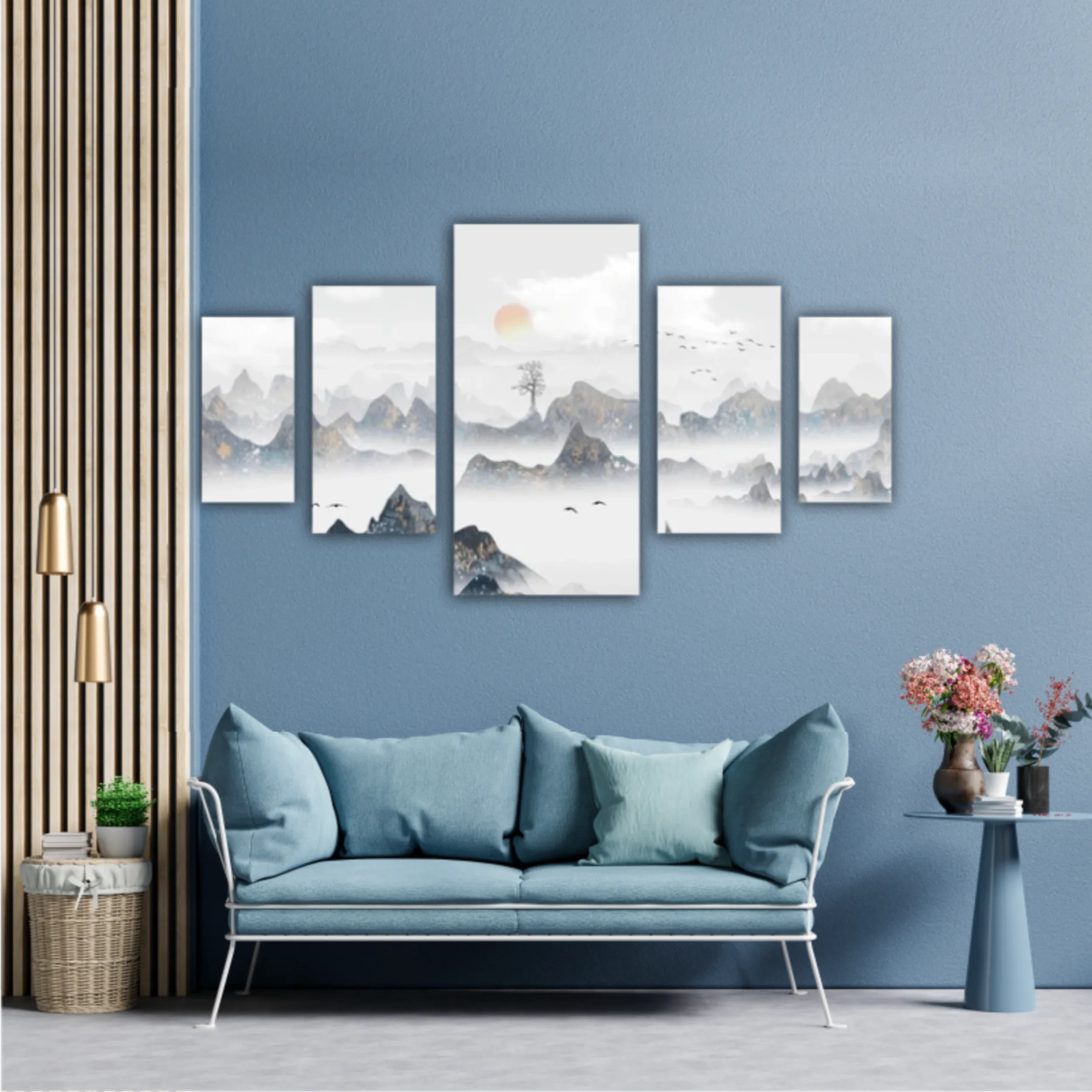 Chinese style blue artistic conception landscape illustration