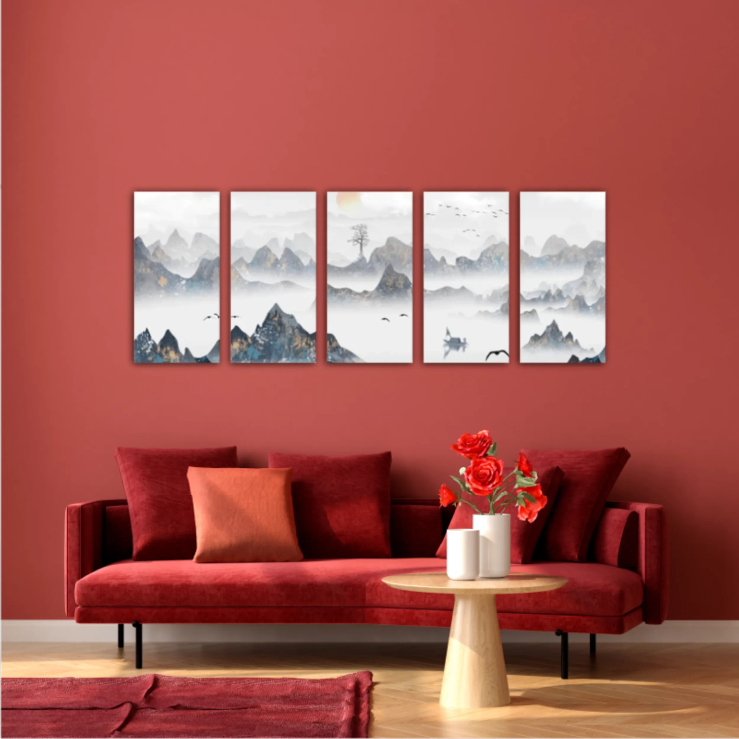 Chinese style blue artistic conception landscape illustration