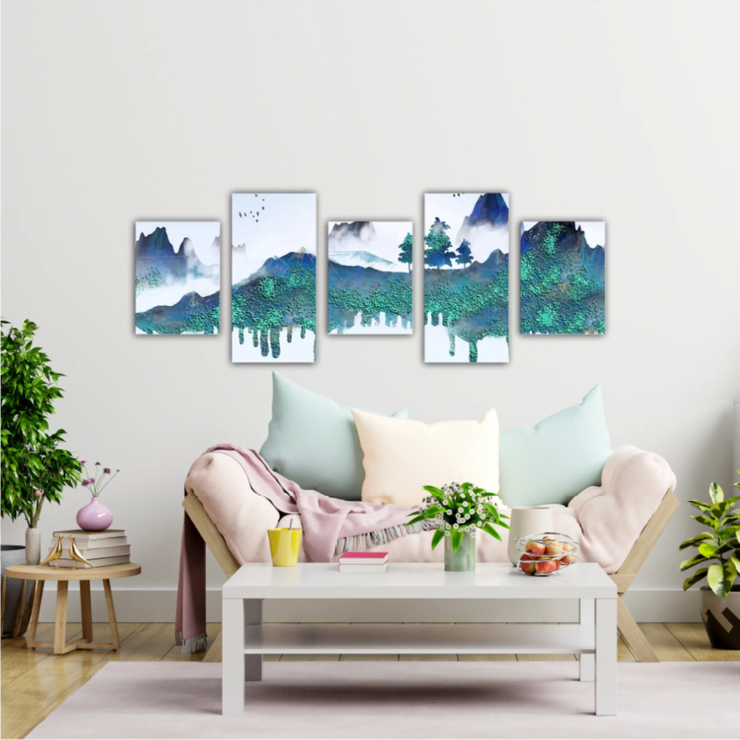 Chinese style blue artistic conception landscape illustration