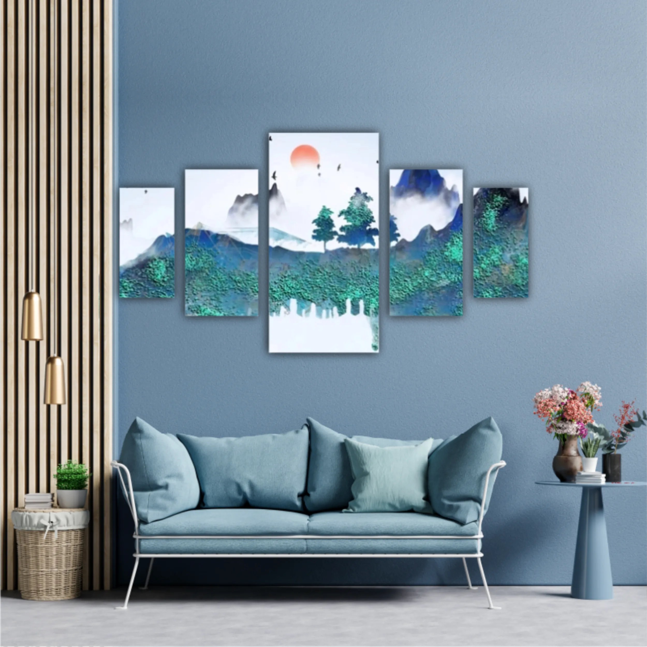 Chinese style blue artistic conception landscape illustration