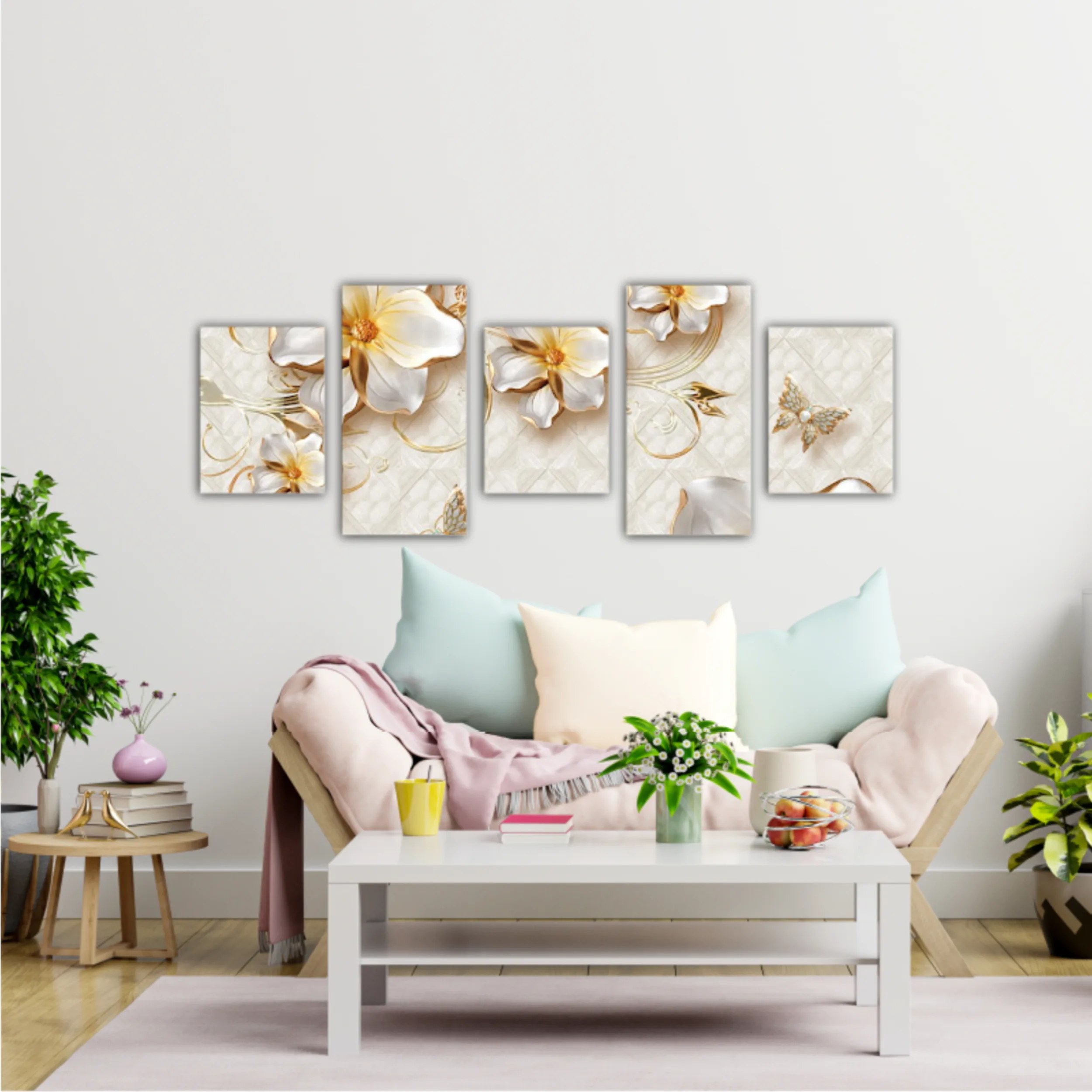 3d illustration of flowers, butterflies and swans