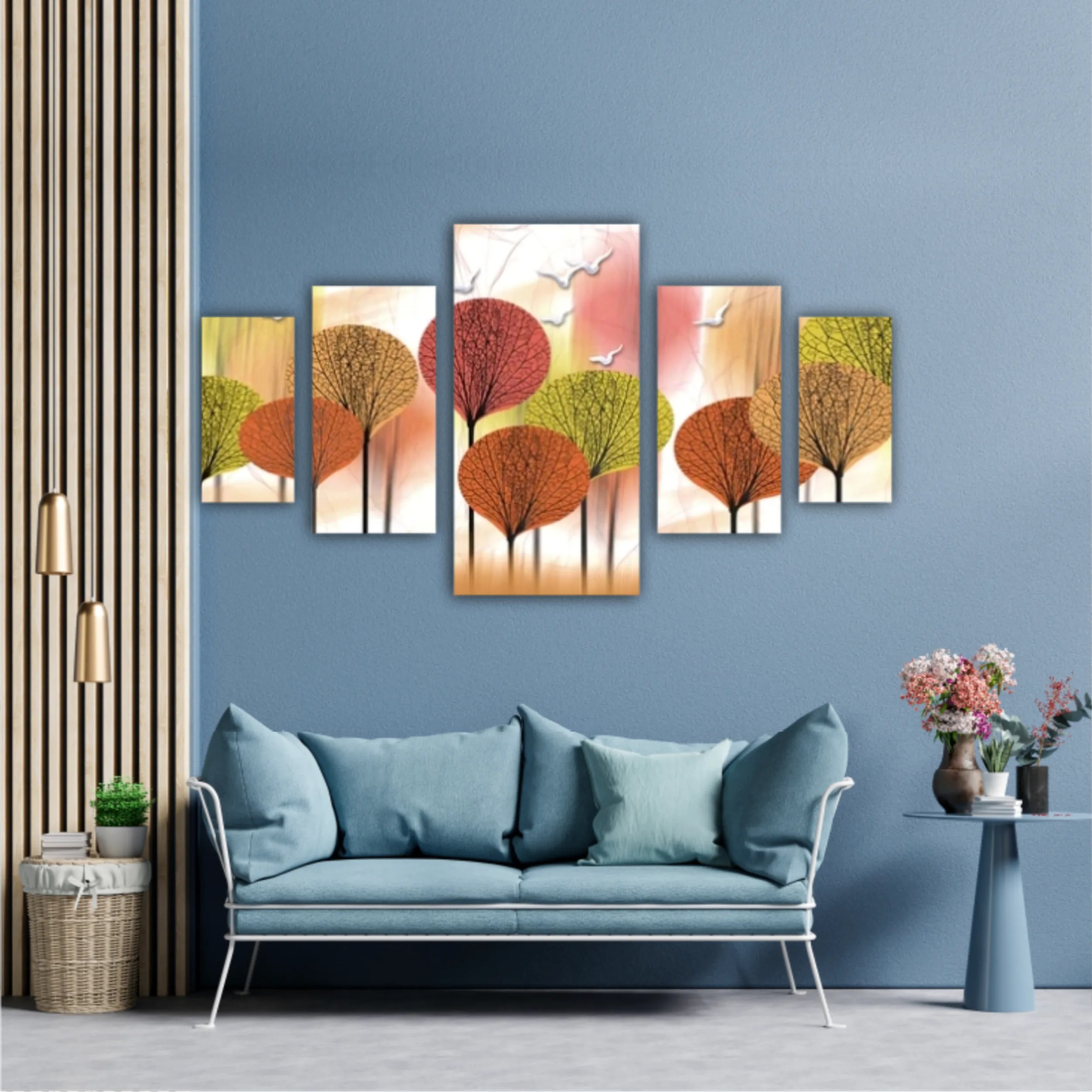 3d illustration image of forest tree and flock of birds flying in the sky