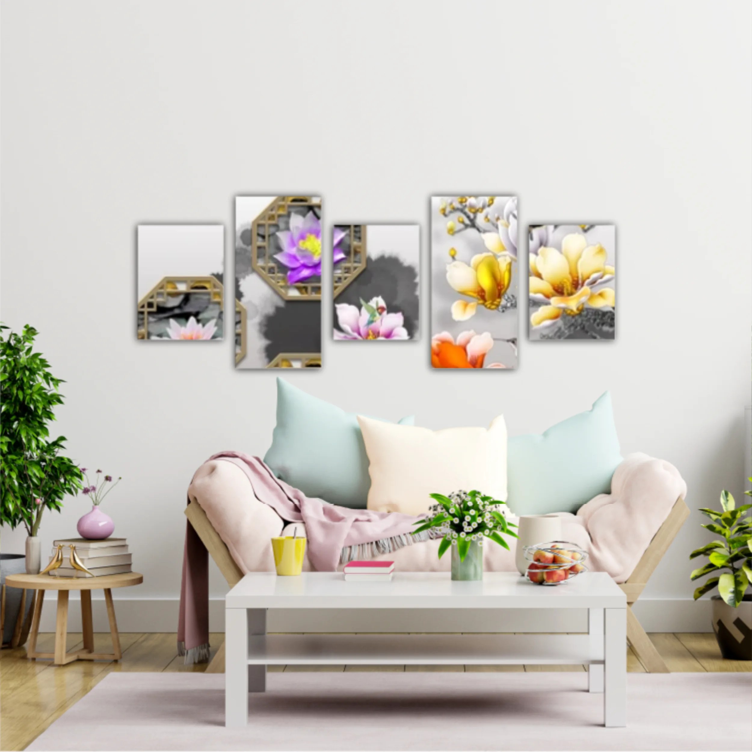 3d illustration of floral branches and wall murals