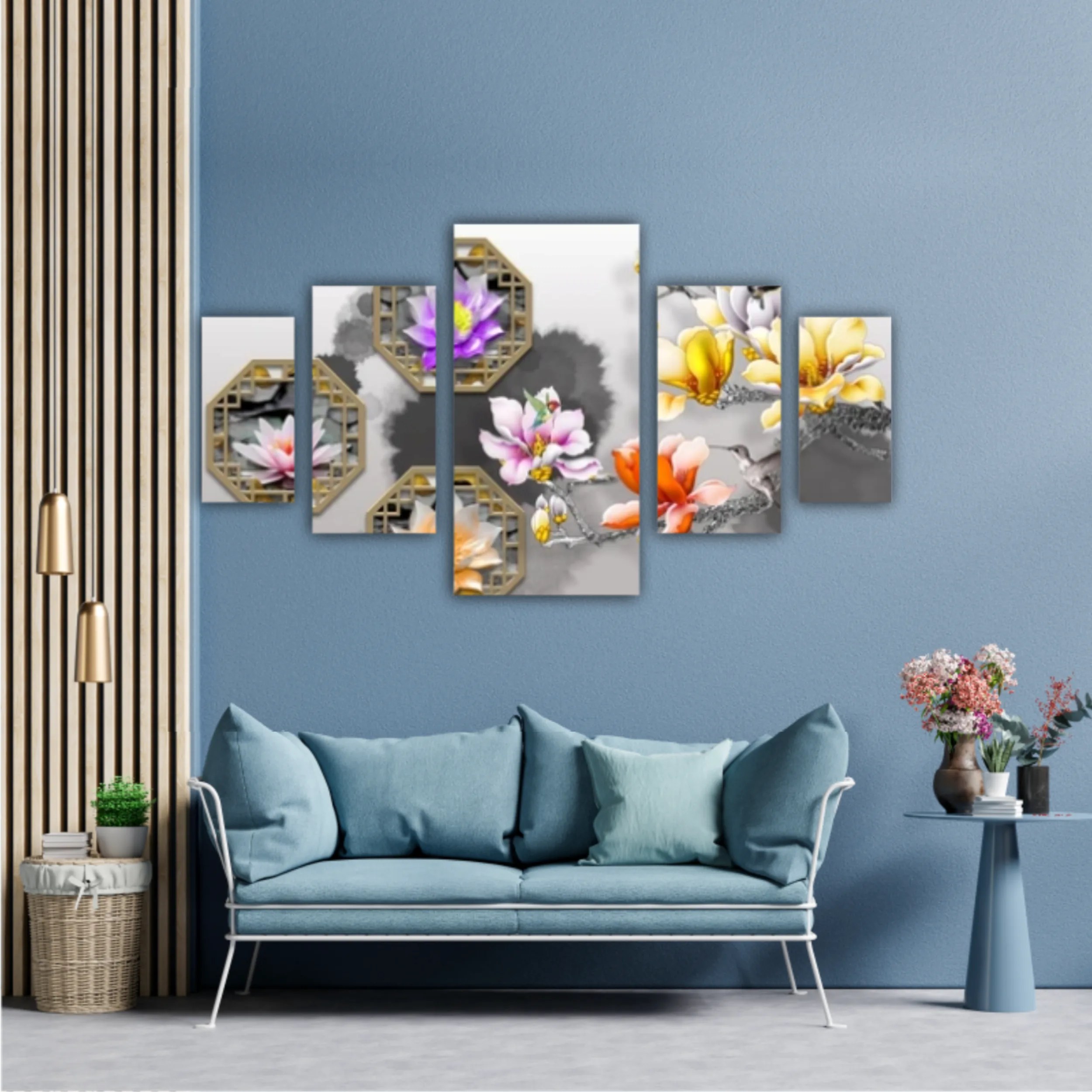 3d illustration of floral branches and wall murals