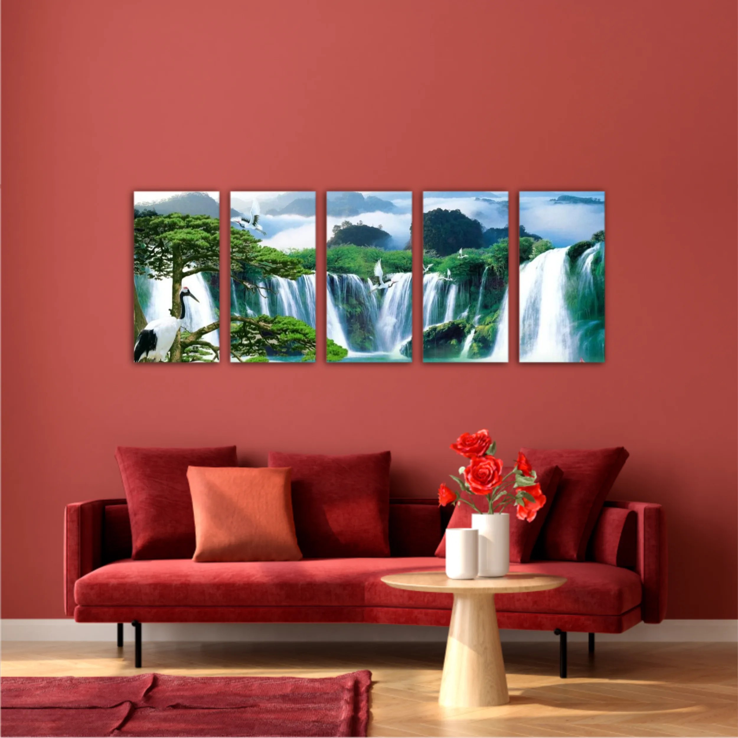 3d illustration of forest waterfall and bird