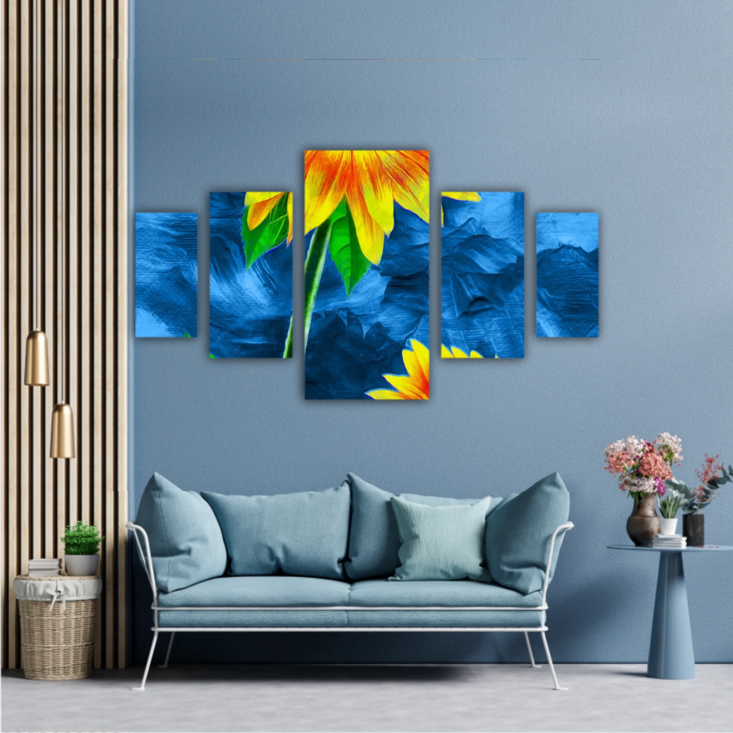 Yellow sunflowers on blue abstract background N3