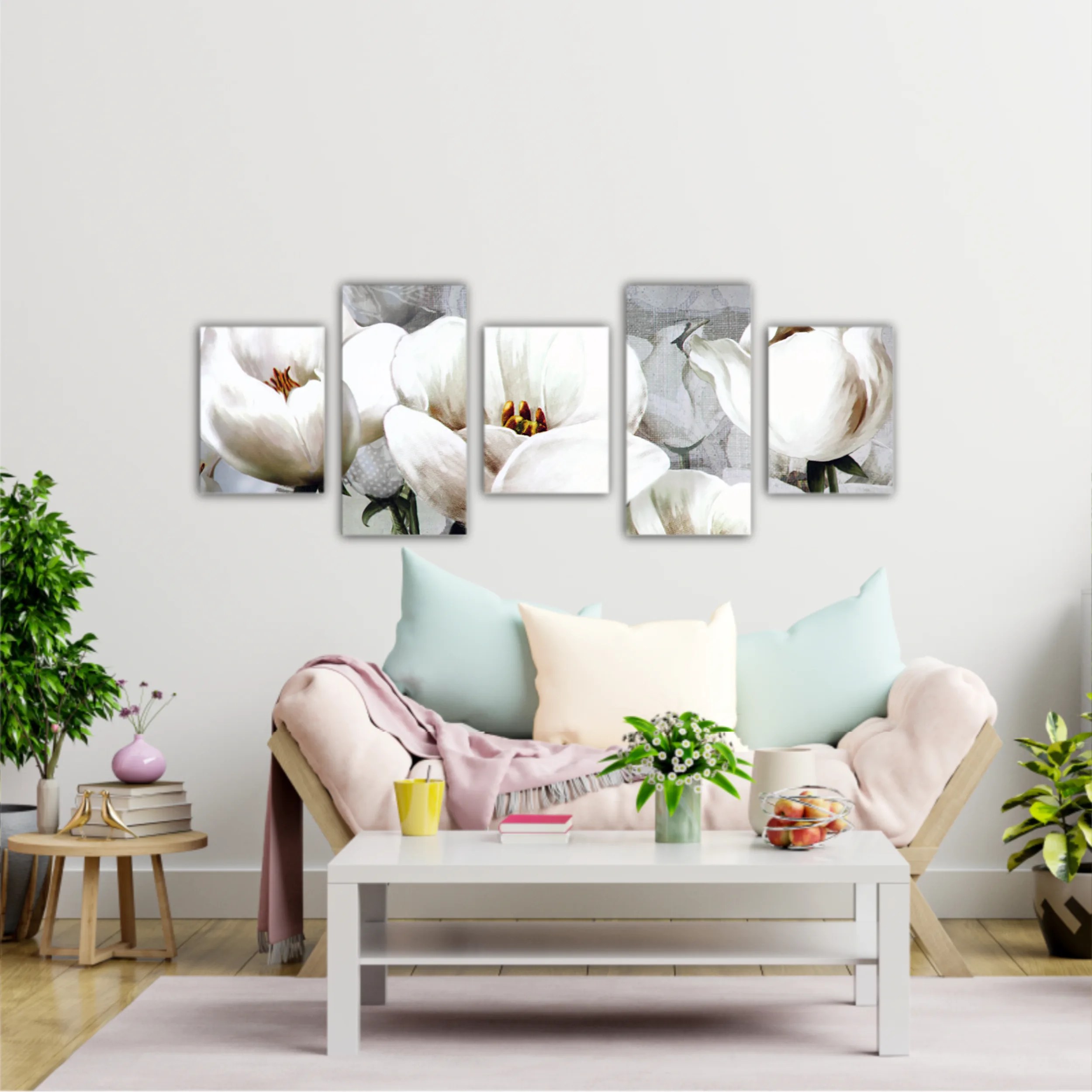 White peonies on a gray background