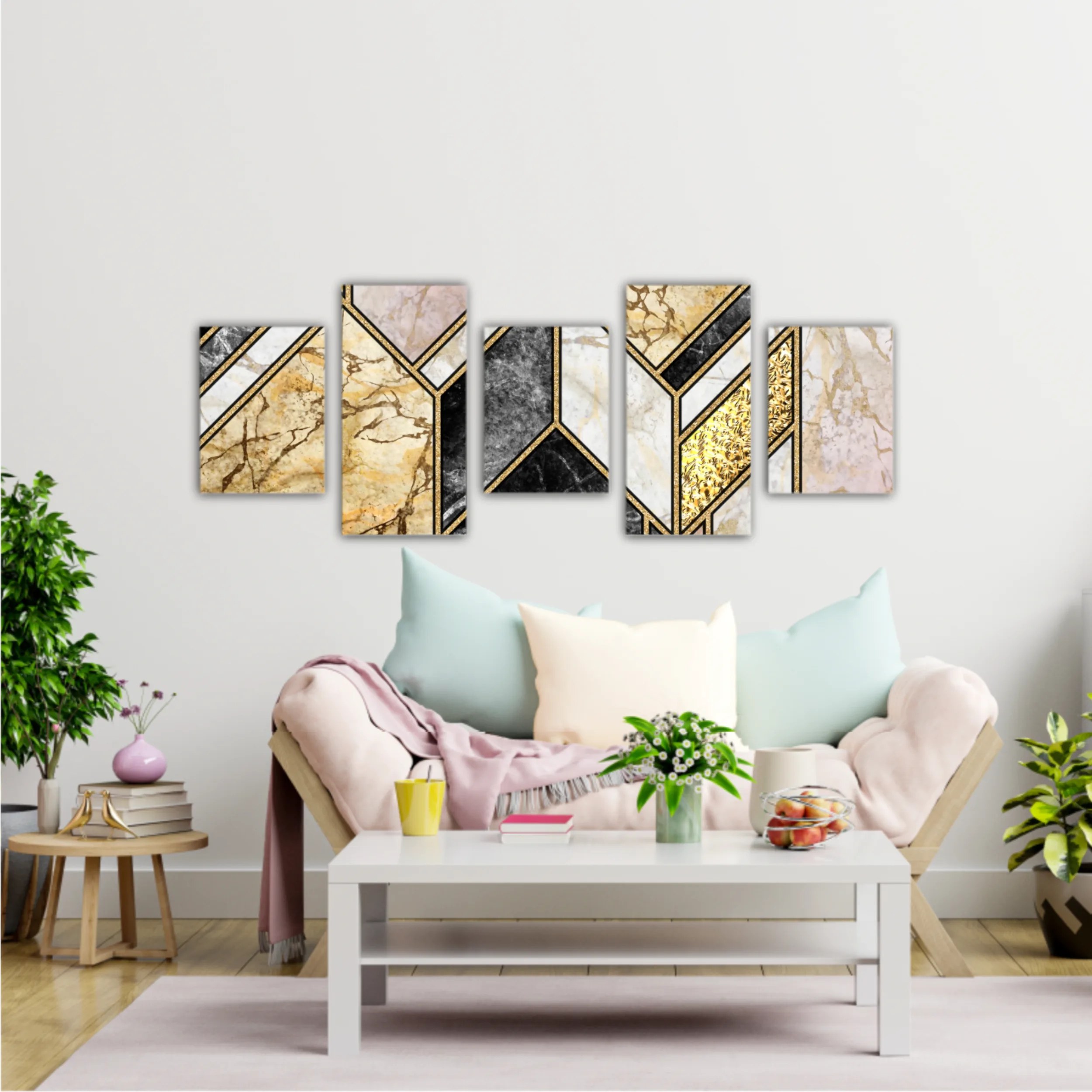 Сreative texture of marble,  modern mosaic inlay, green and gold N5