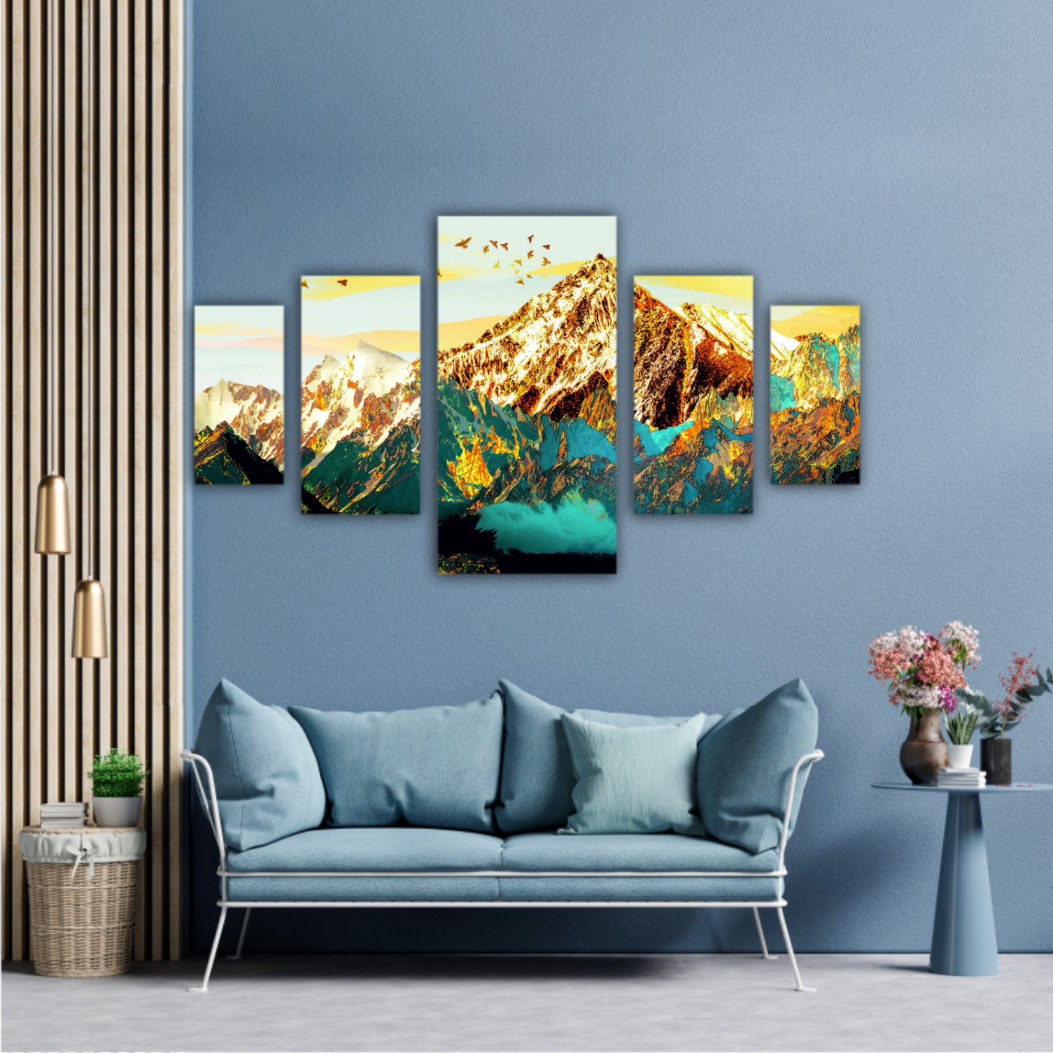 abstract-paint-texture-art- blue and gold mountains