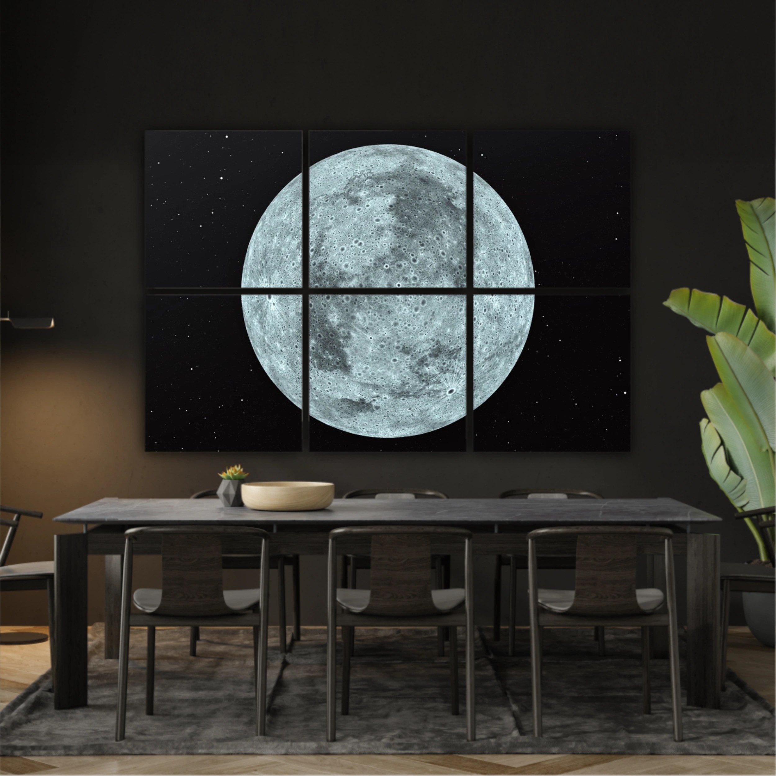 3D rendering of the moon with star sky background