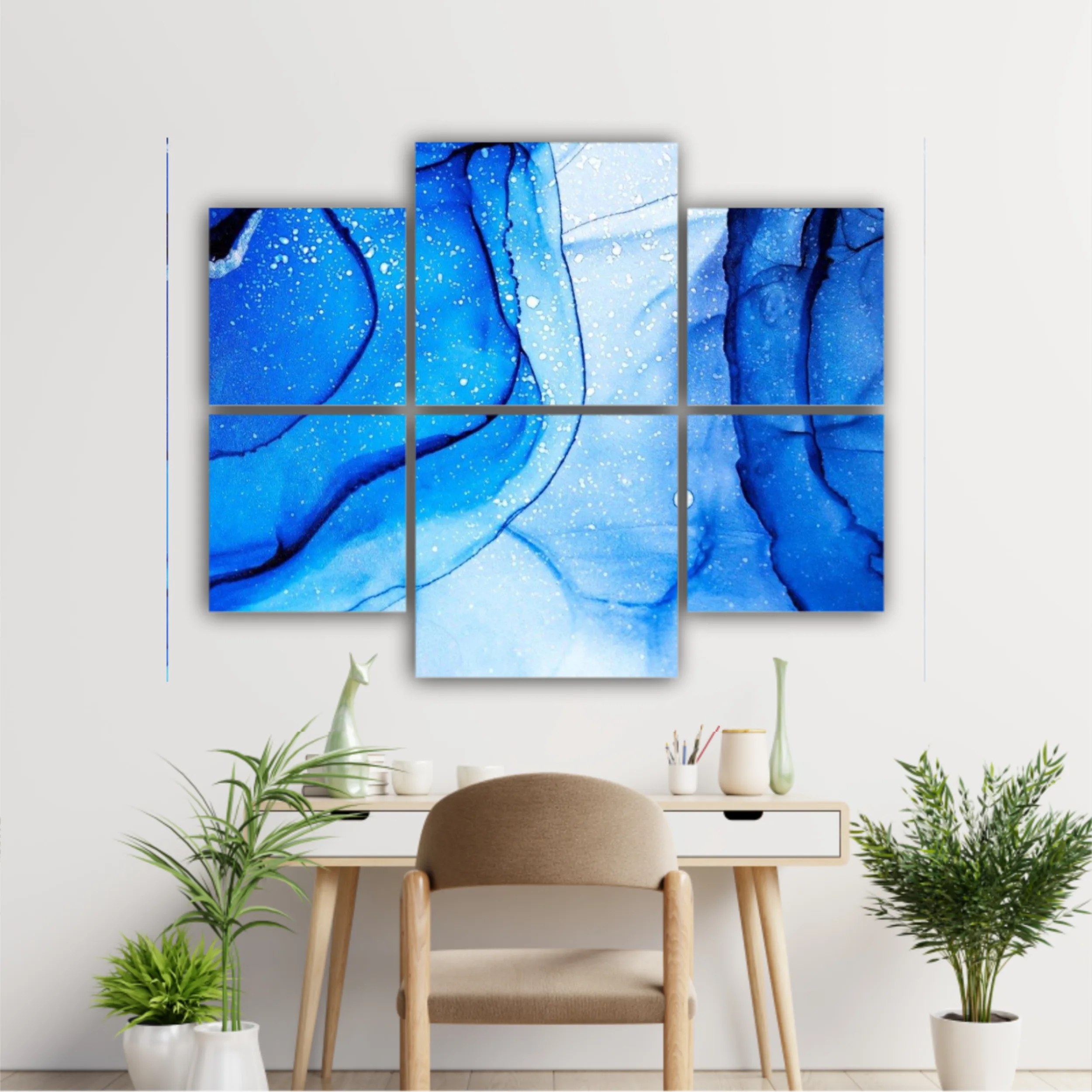 Blue and white alcohol ink abstract