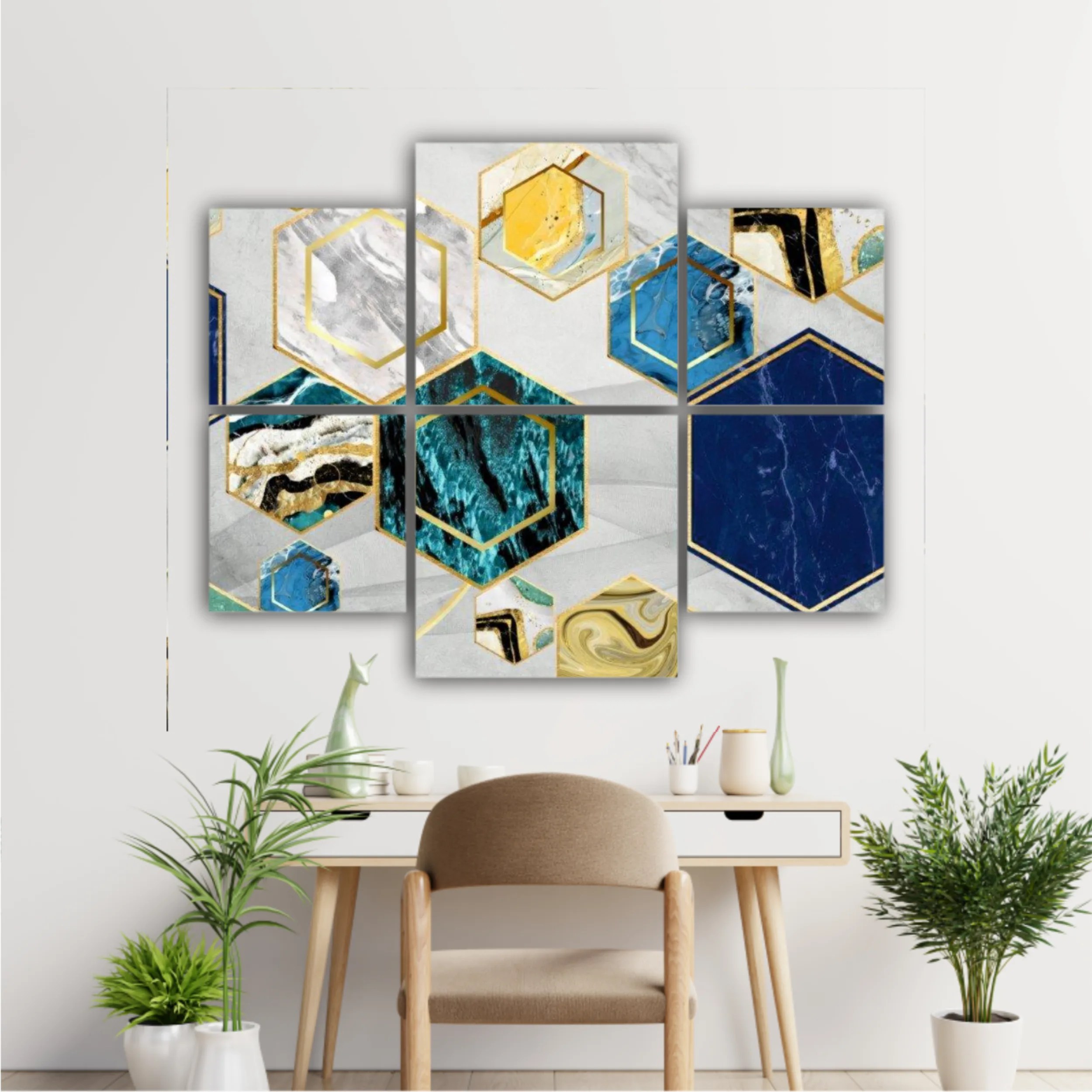 Marble with golden lines in Hexagon shape