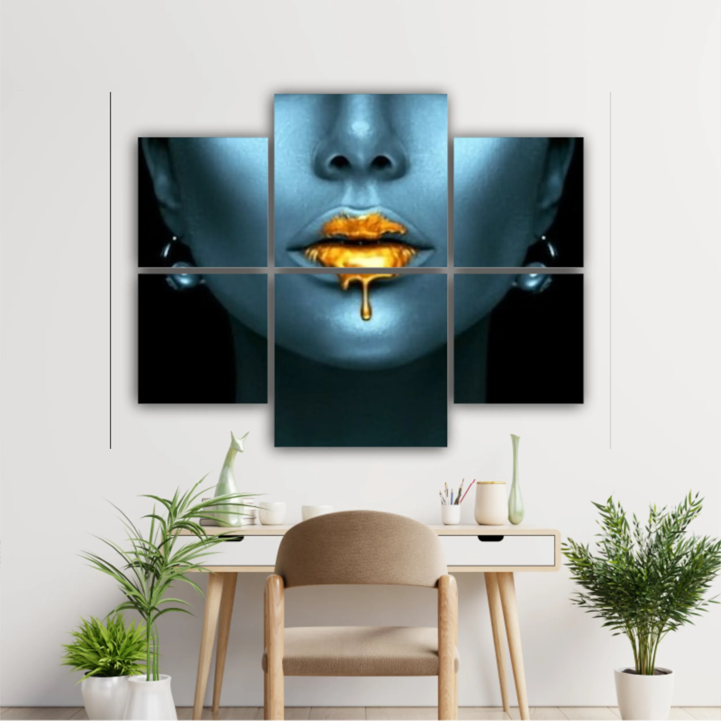 Blue beauty with golden details  Lips golden