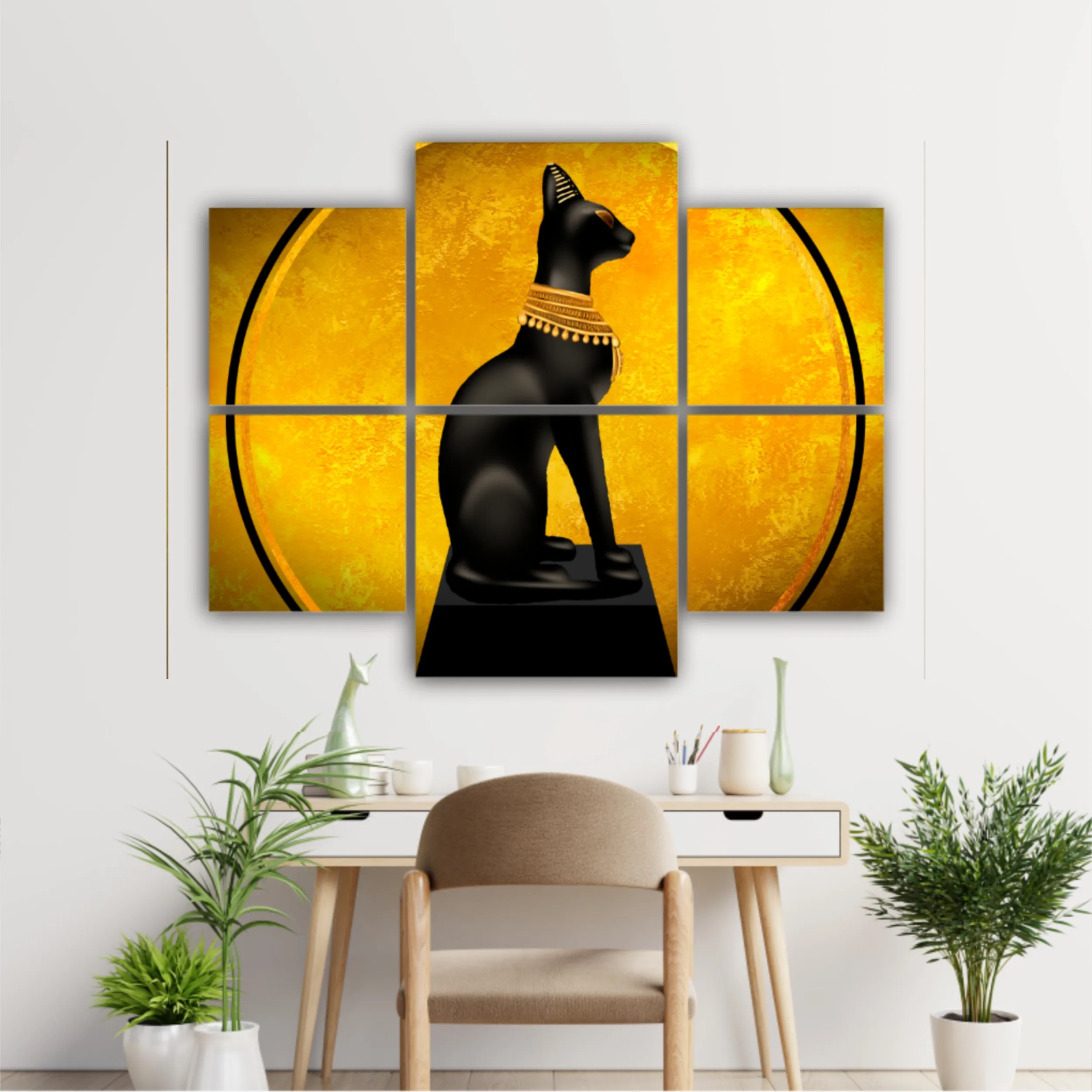 Egyptian asbstract background, goddess of Egypt Bastet, abstract golden background