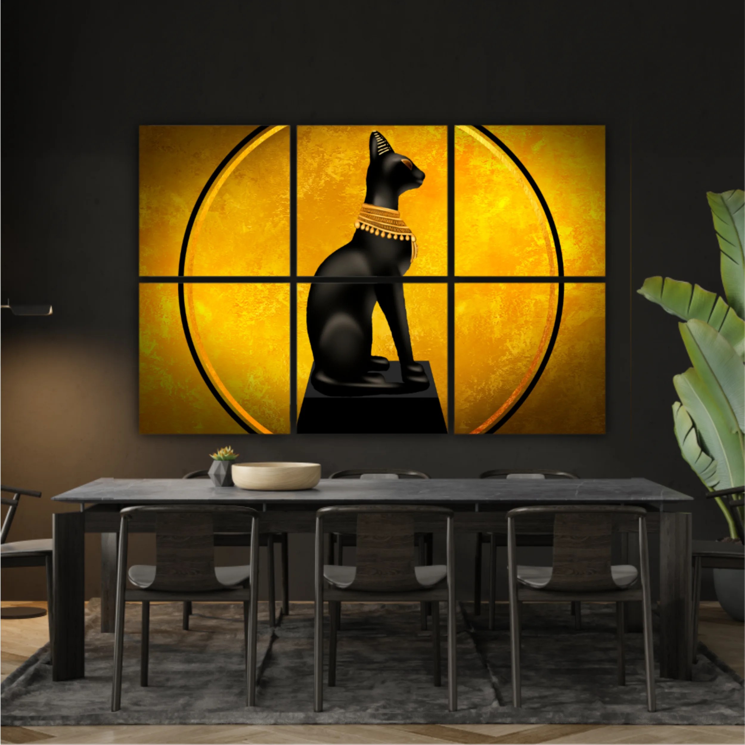 Egyptian asbstract background, goddess of Egypt Bastet, abstract golden background