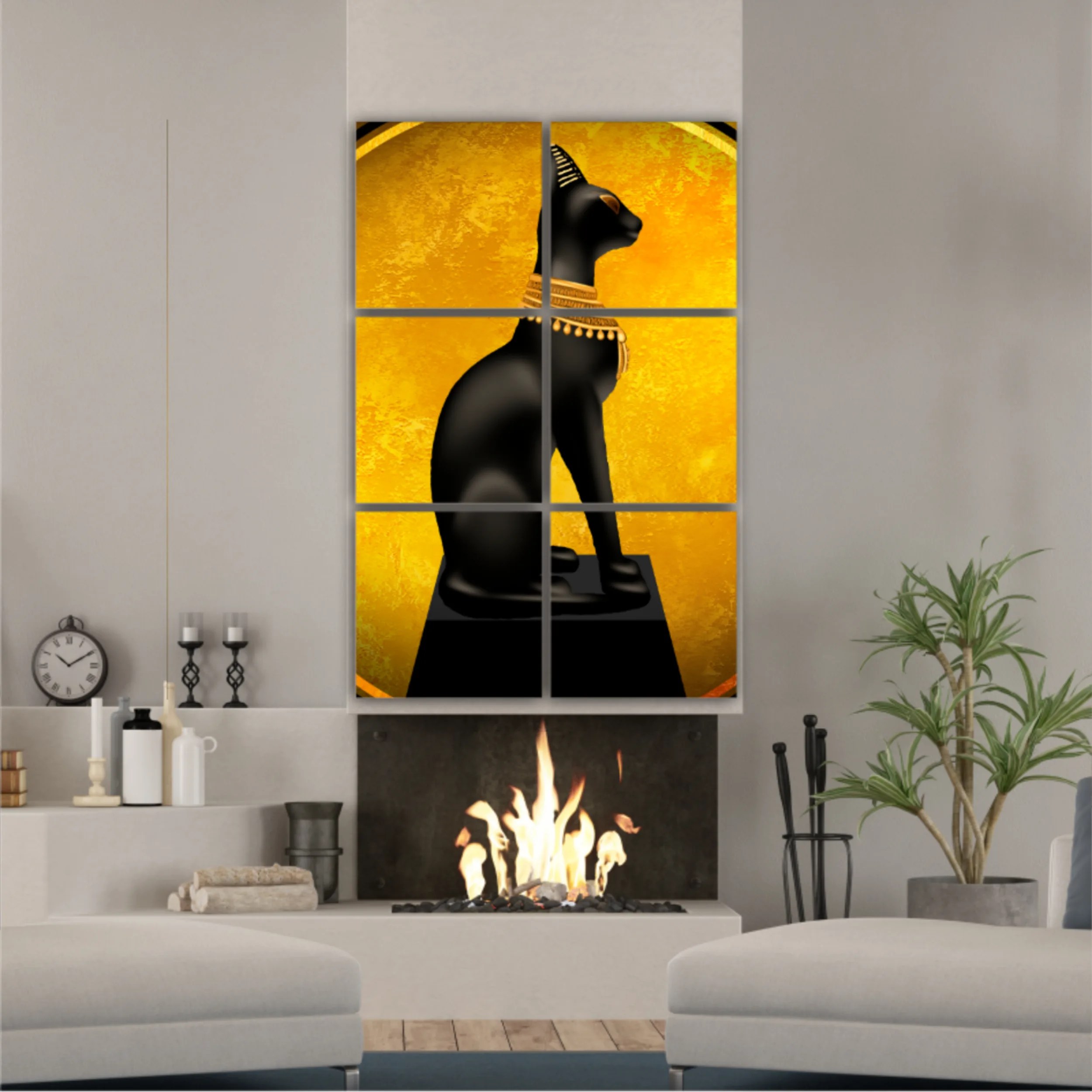 Egyptian asbstract background, goddess of Egypt Bastet, abstract golden background