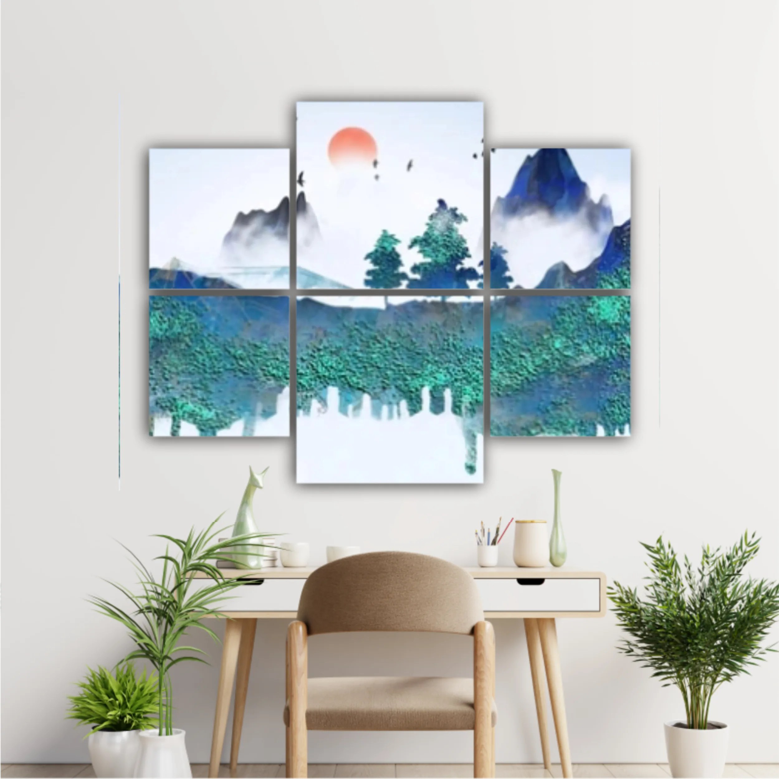 Chinese style blue artistic conception landscape illustration