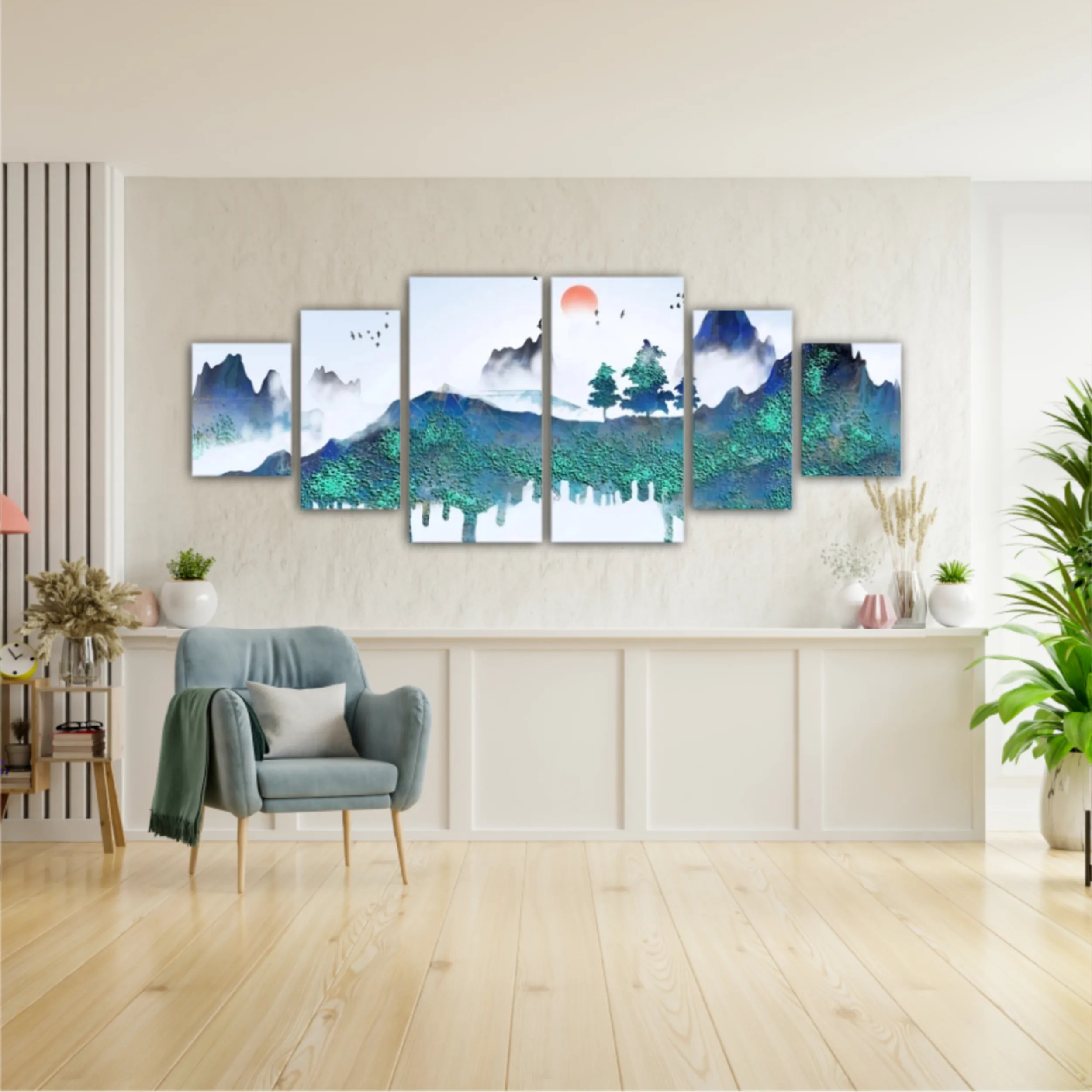 Chinese style blue artistic conception landscape illustration