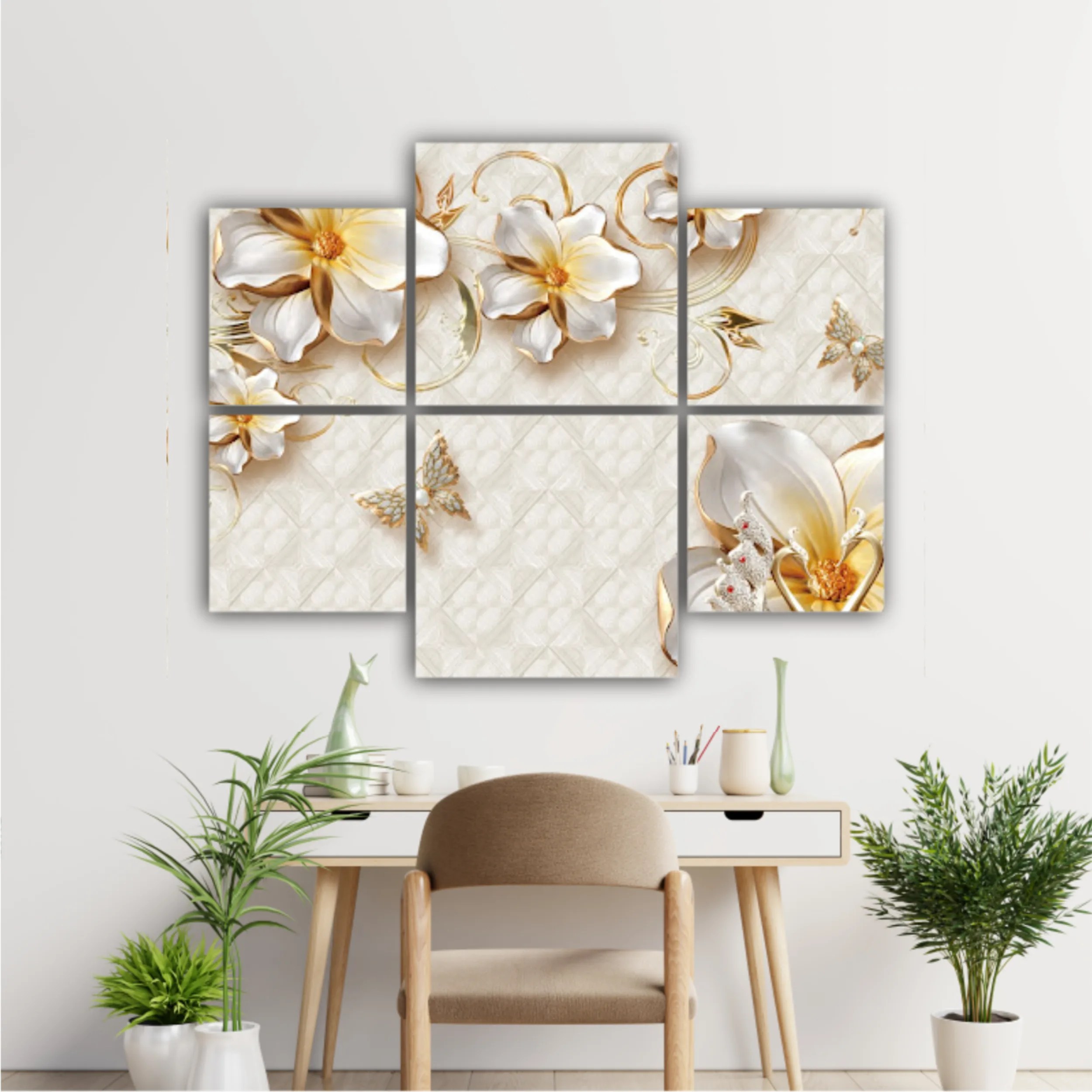 3d illustration of flowers, butterflies and swans