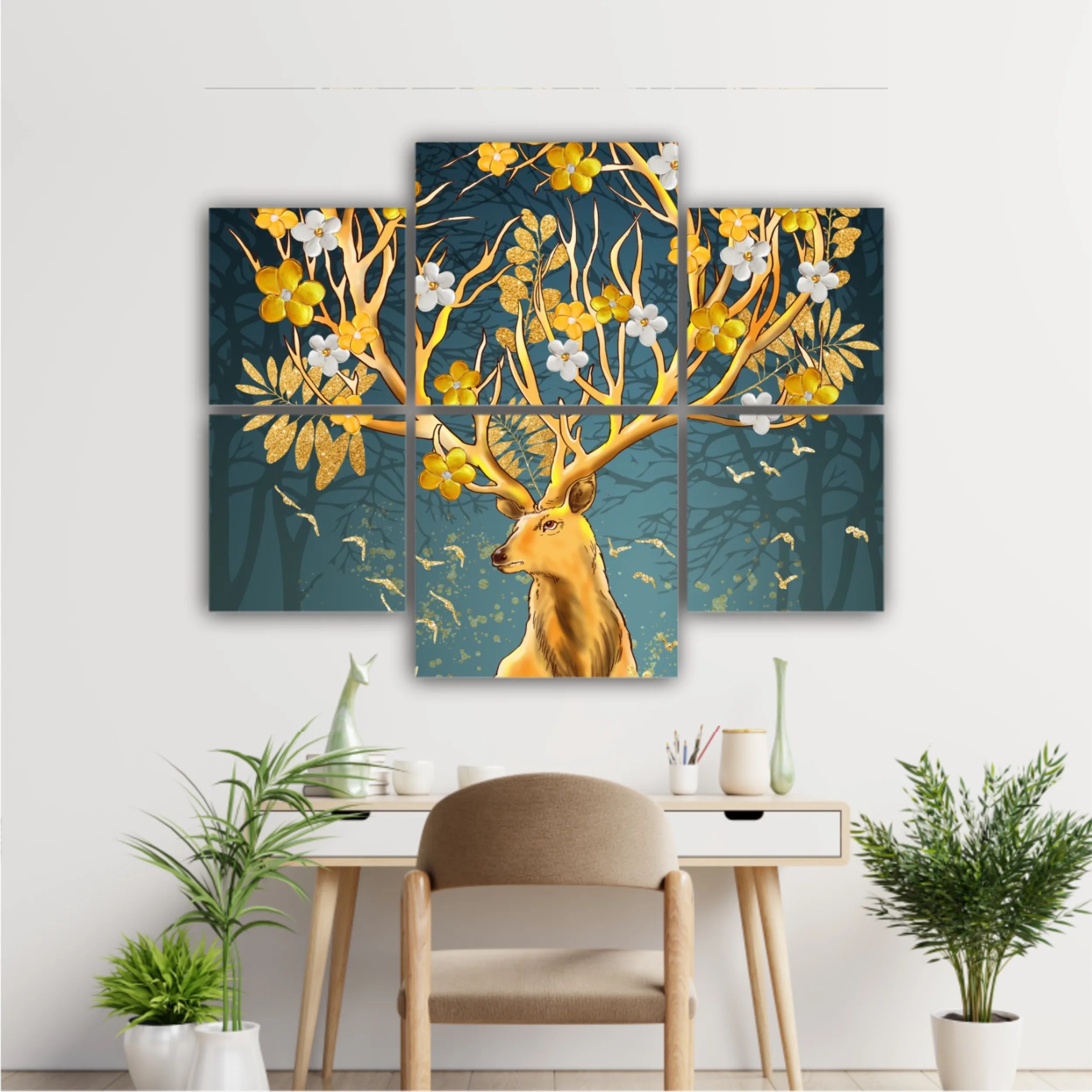 3d illustration of flowers in bloom on deer horns