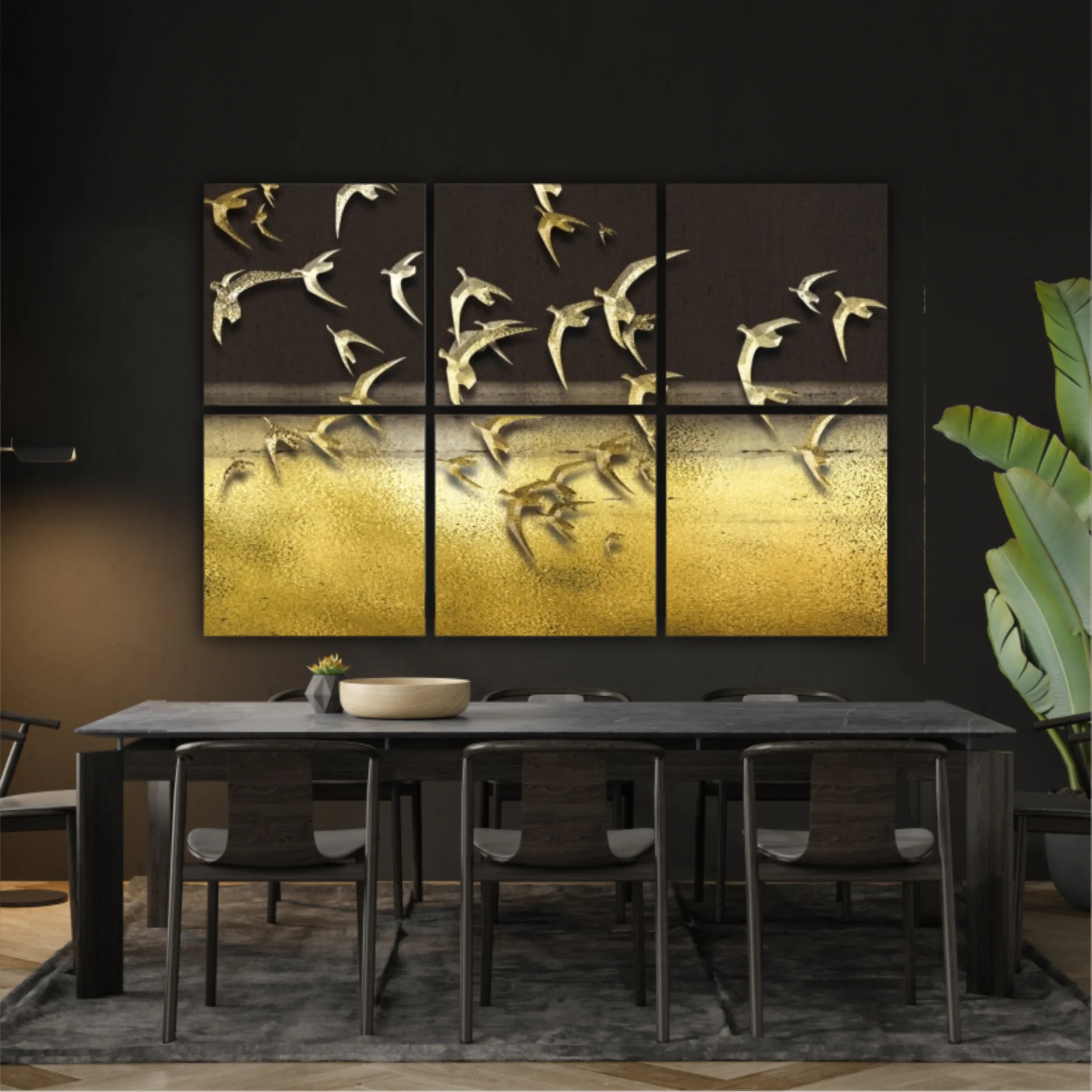 3d illustration of flock of birds flying in the sky