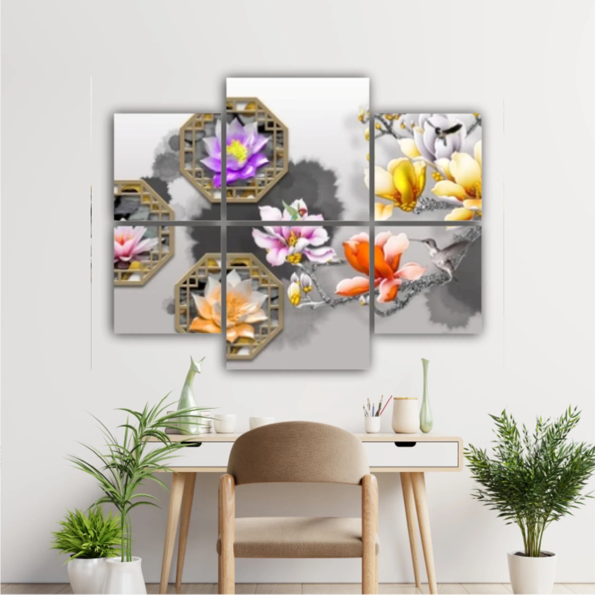 3d illustration of floral branches and wall murals