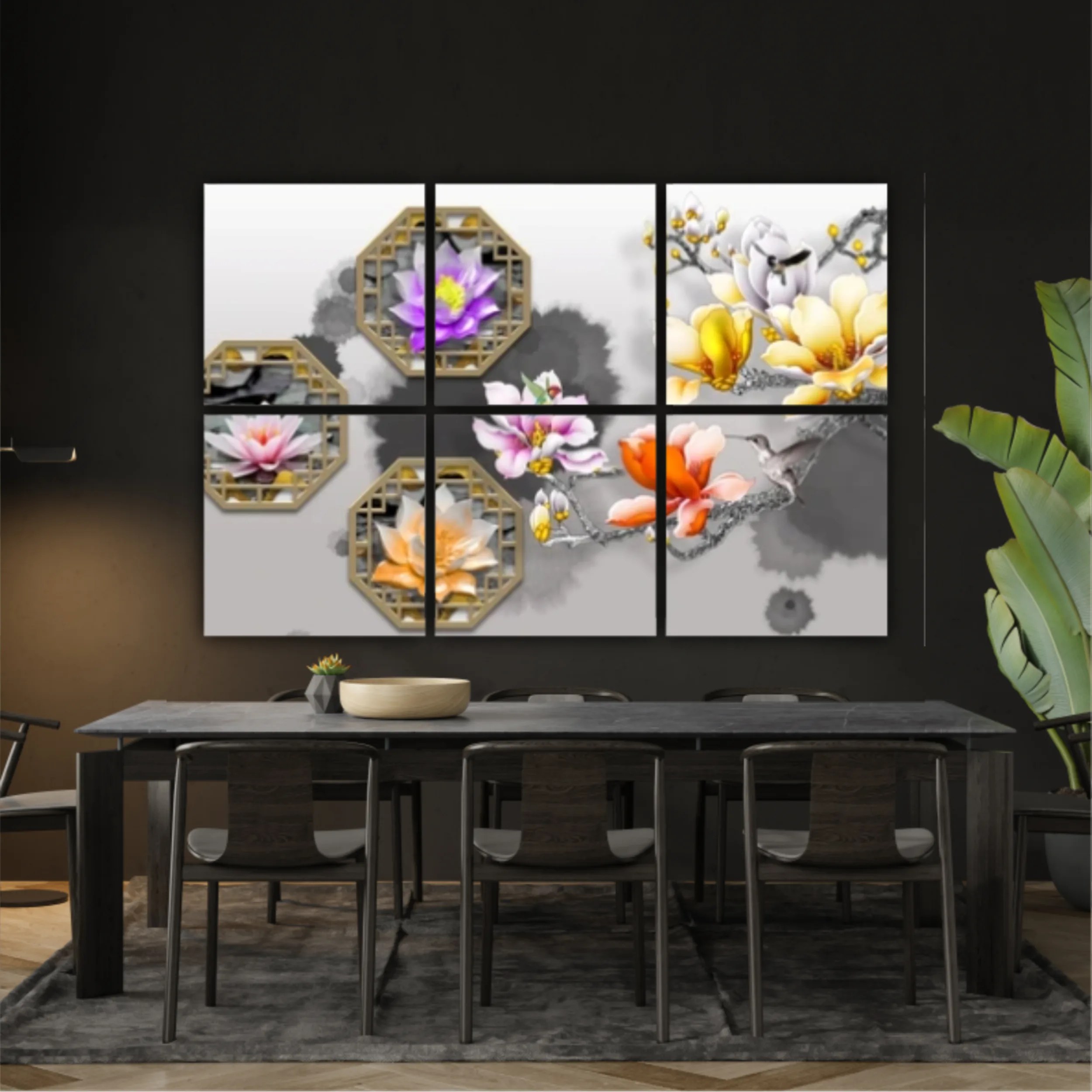 3d illustration of floral branches and wall murals