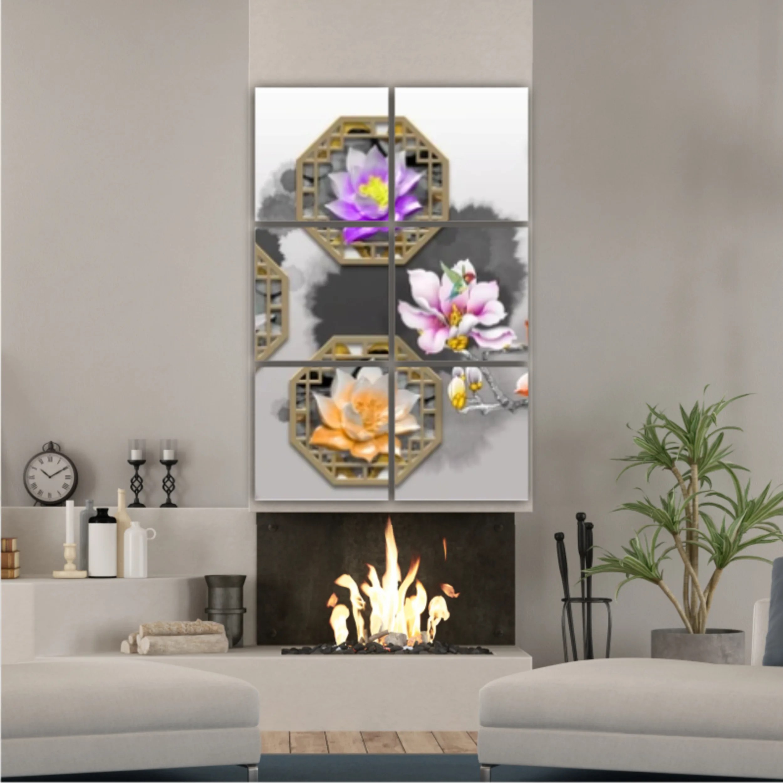 3d illustration of floral branches and wall murals