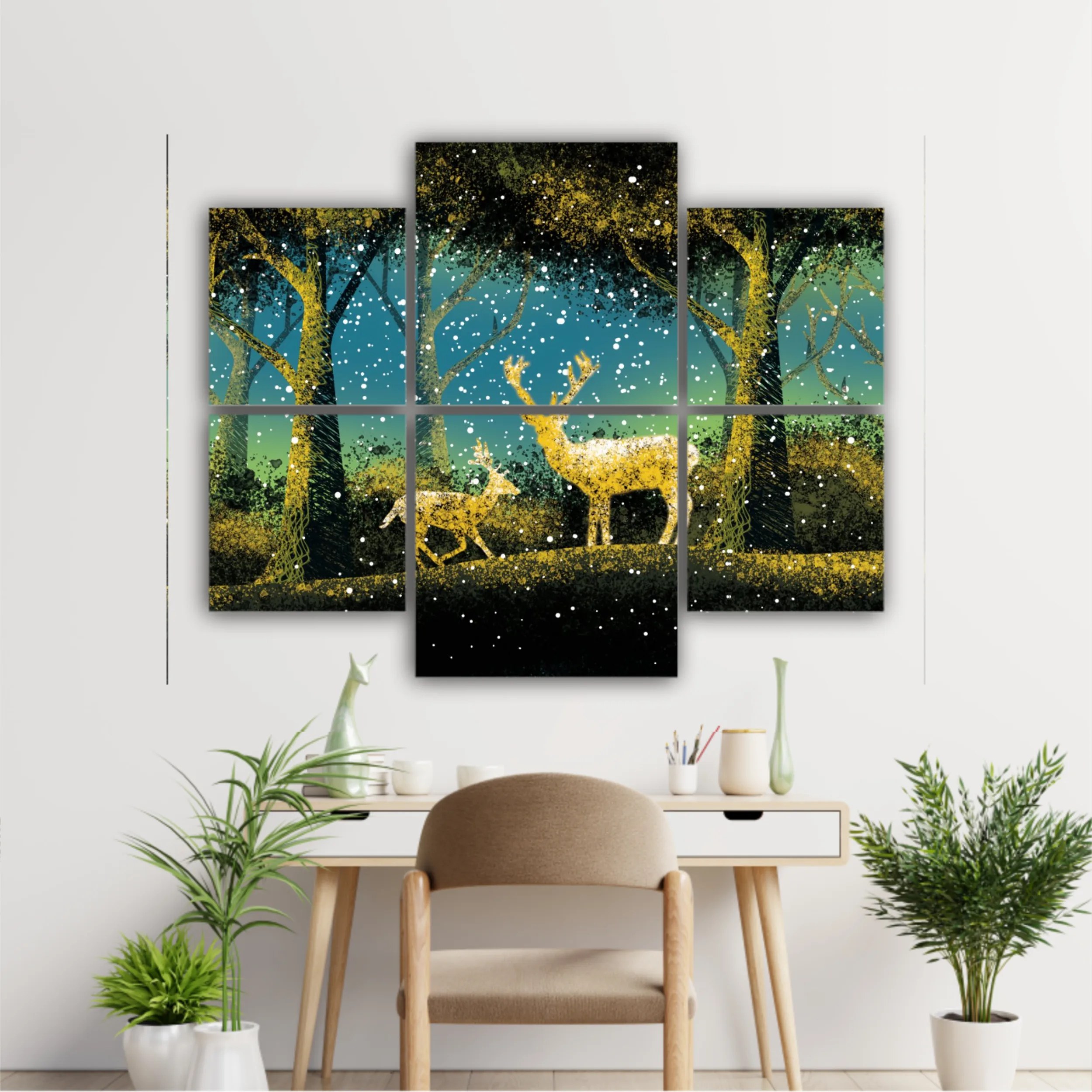 3d illustration of trees and deer