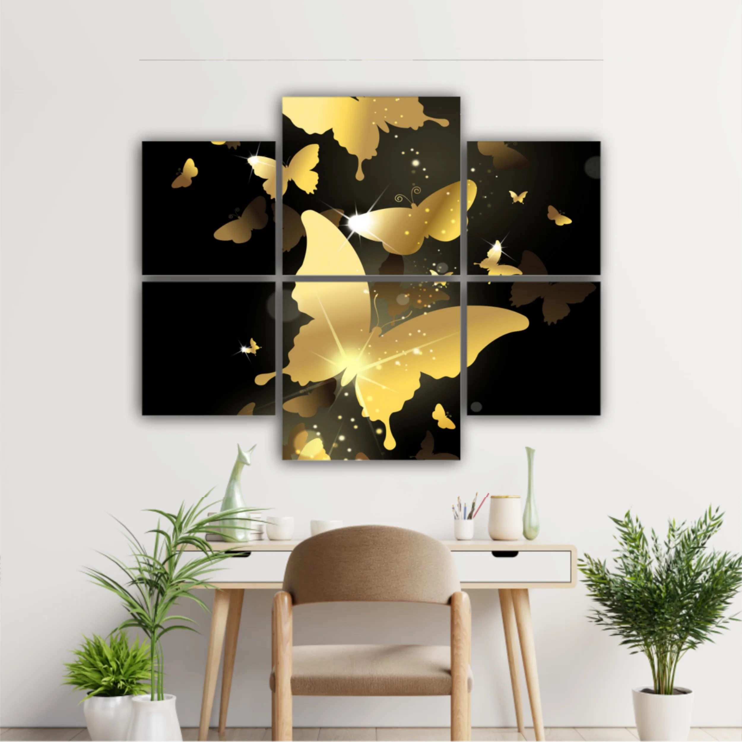 3d illustration of butterfly group on modern background