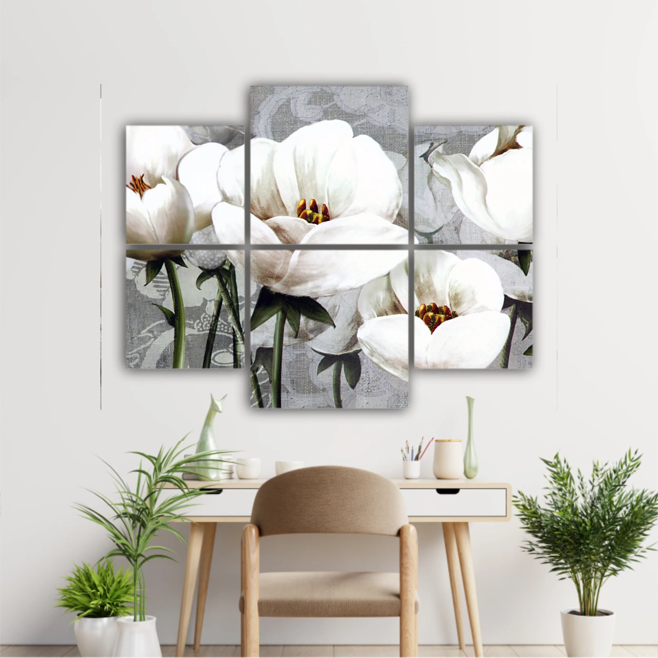 White peonies on a gray background