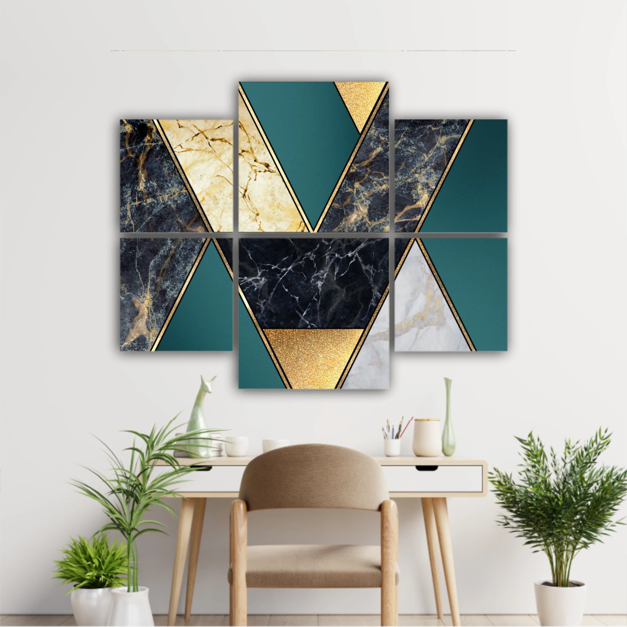 Сreative texture of marble,  modern mosaic inlay, green and gold N1