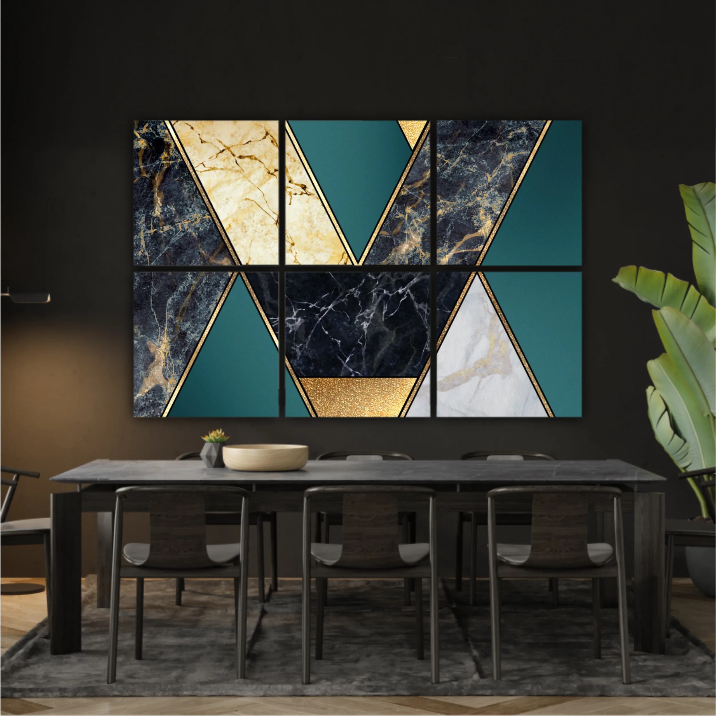 Сreative texture of marble,  modern mosaic inlay, green and gold N1