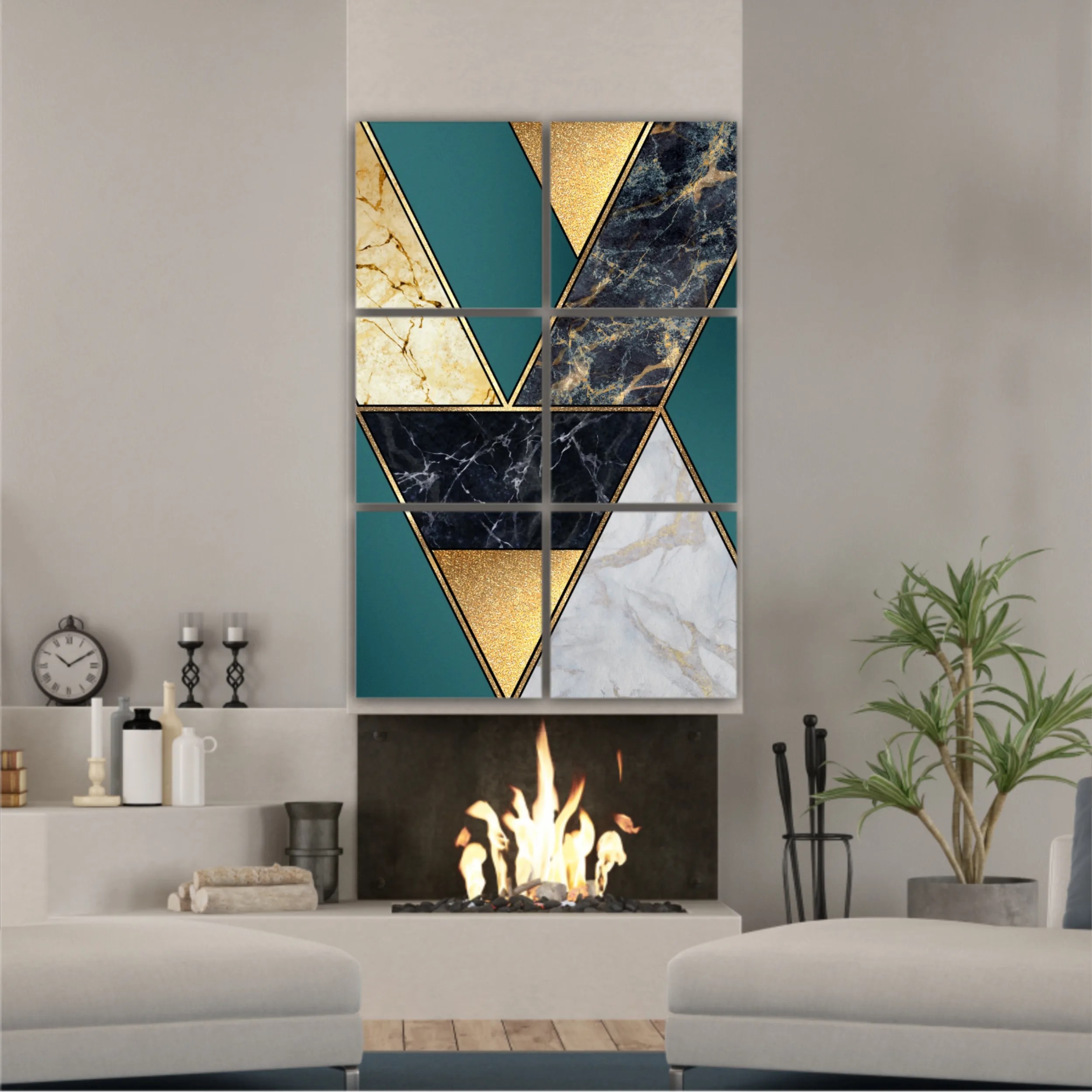 Сreative texture of marble,  modern mosaic inlay, green and gold N1