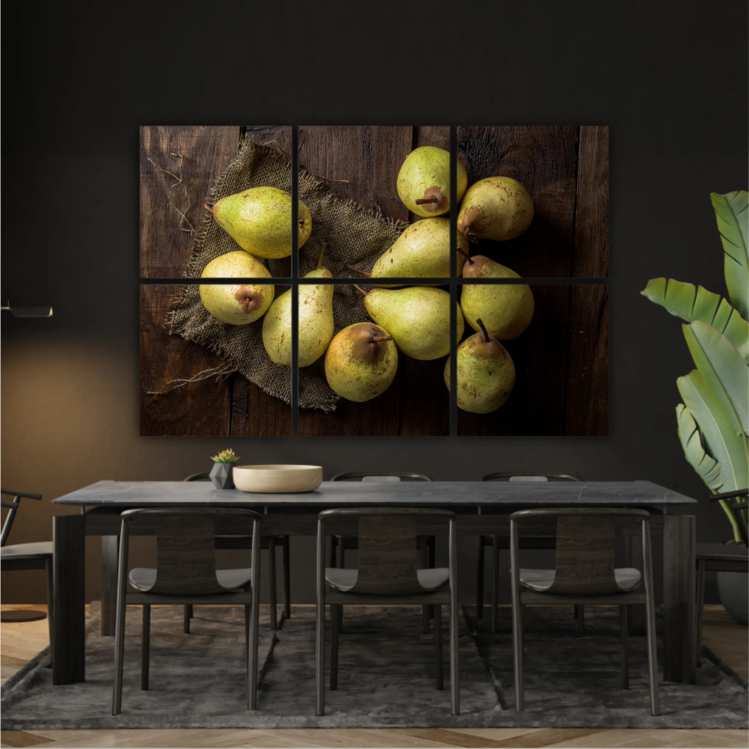 Pears on canvas and wooden board