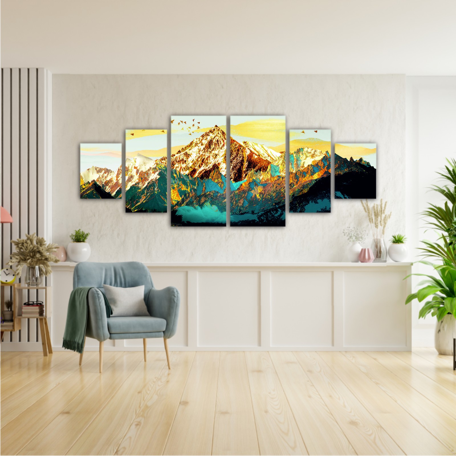 abstract-paint-texture-art- blue and gold mountains