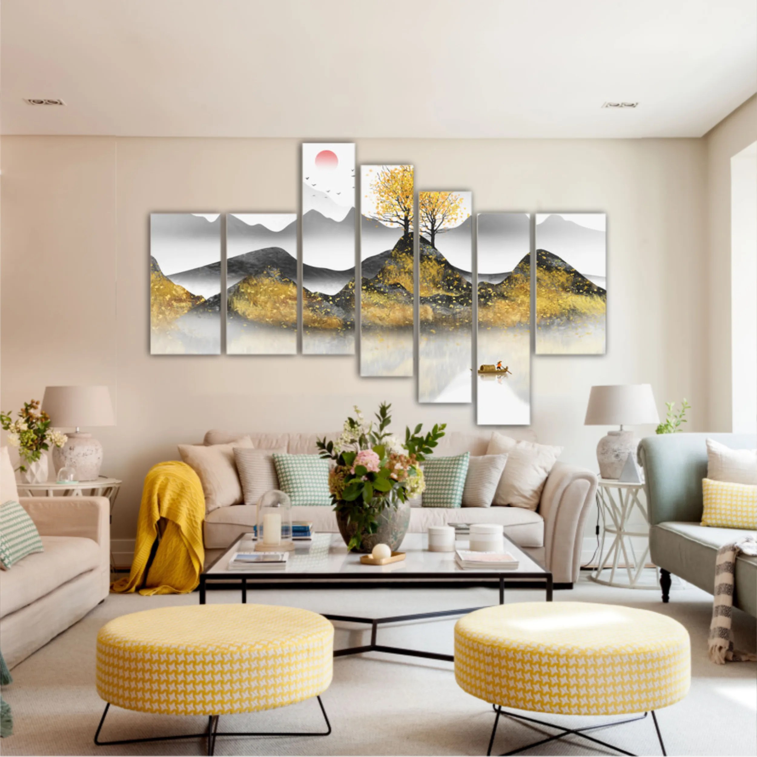 New abstract golden landscape painting