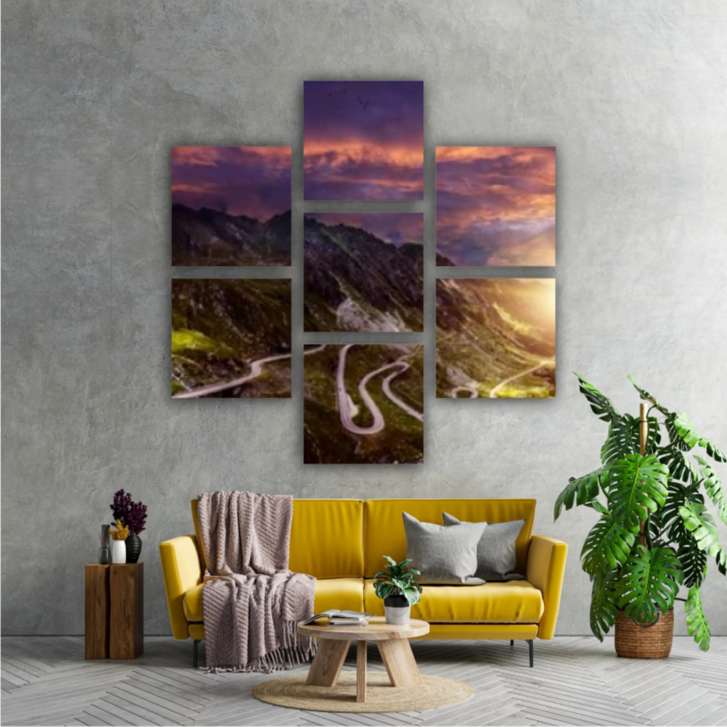 Transfagarash road - majestic mountain scenery. fantastic sunset in mountains. colorful sky over the Transfaganskaya highway, glowiing in sunlight