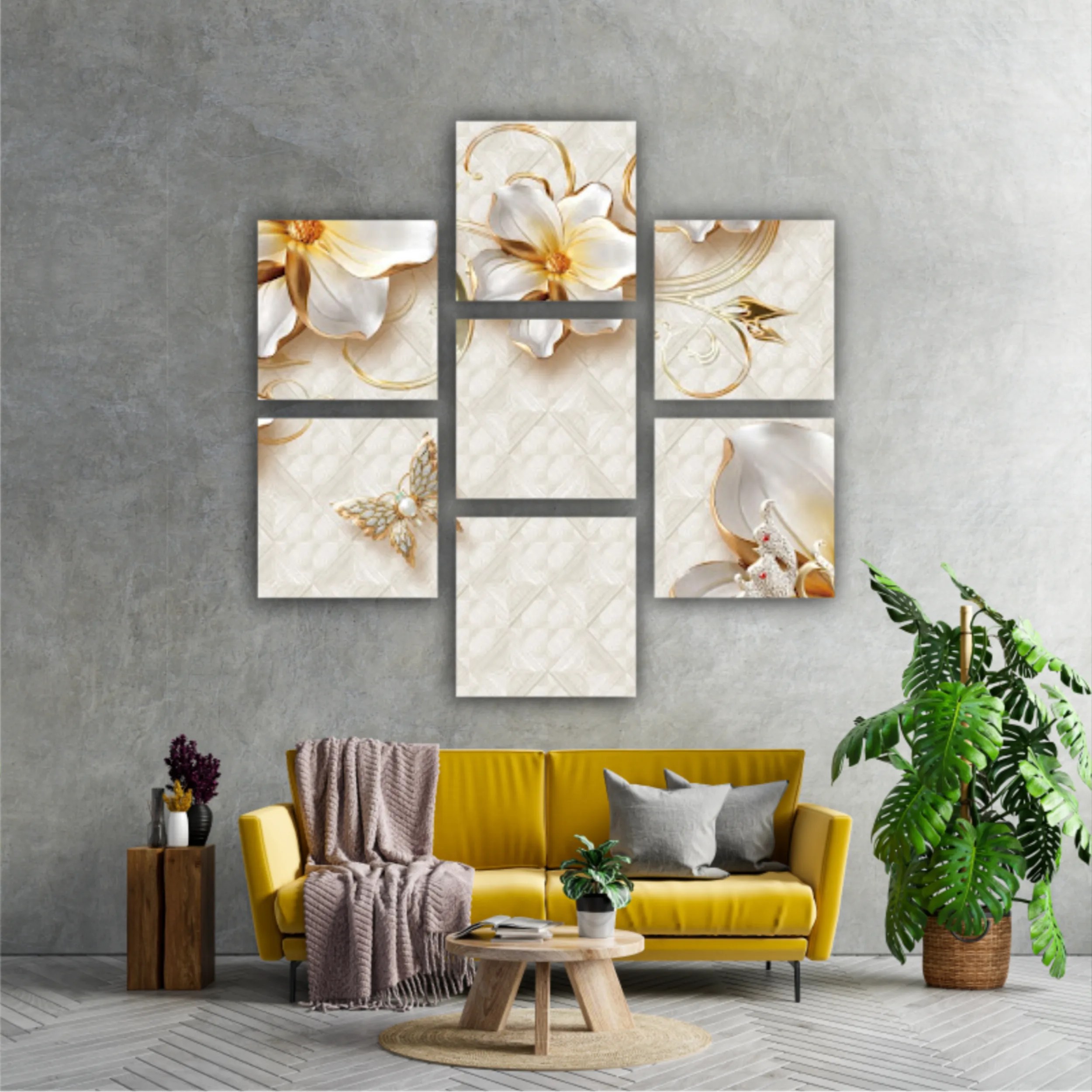 3d illustration of flowers, butterflies and swans