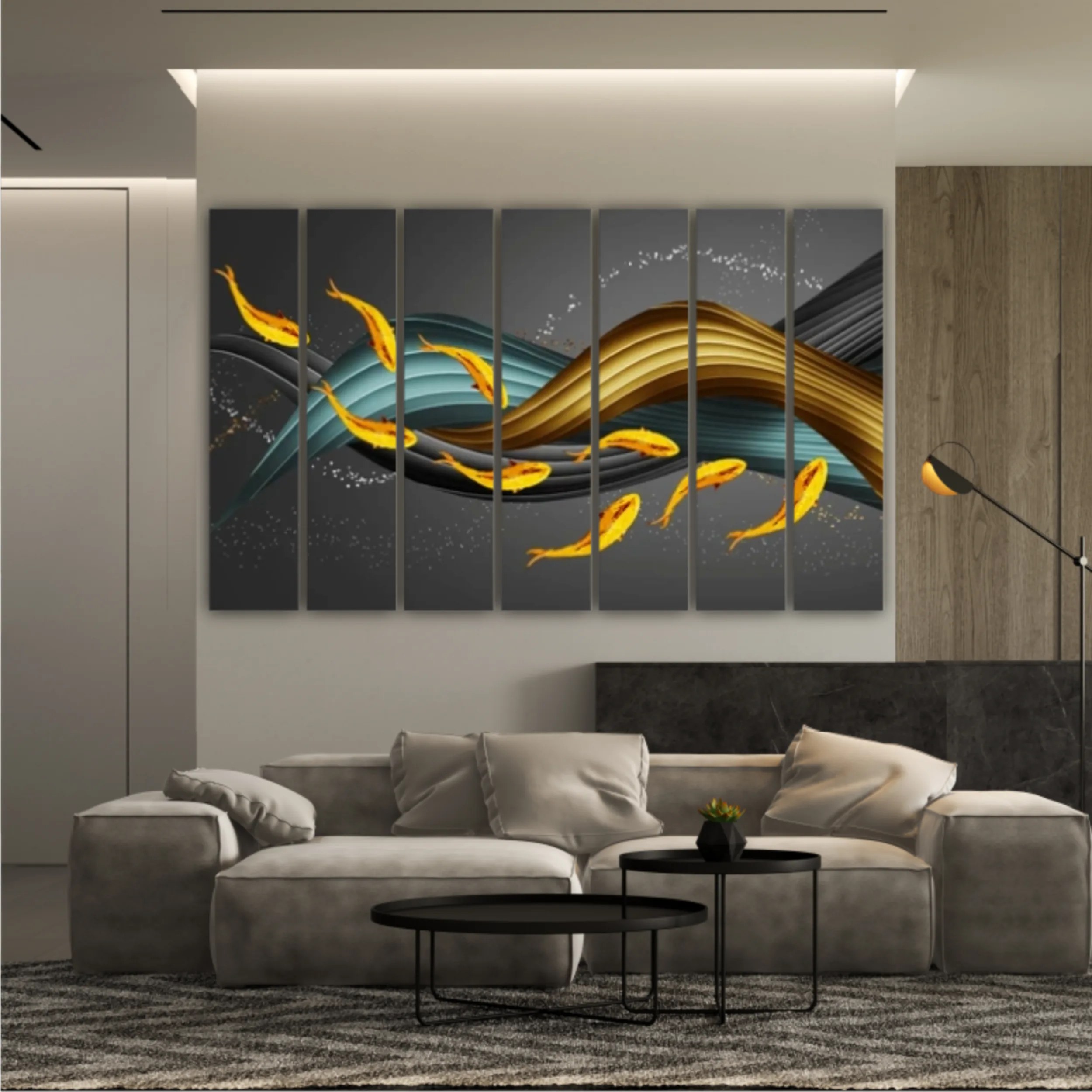 3d illustration of fish and silk band