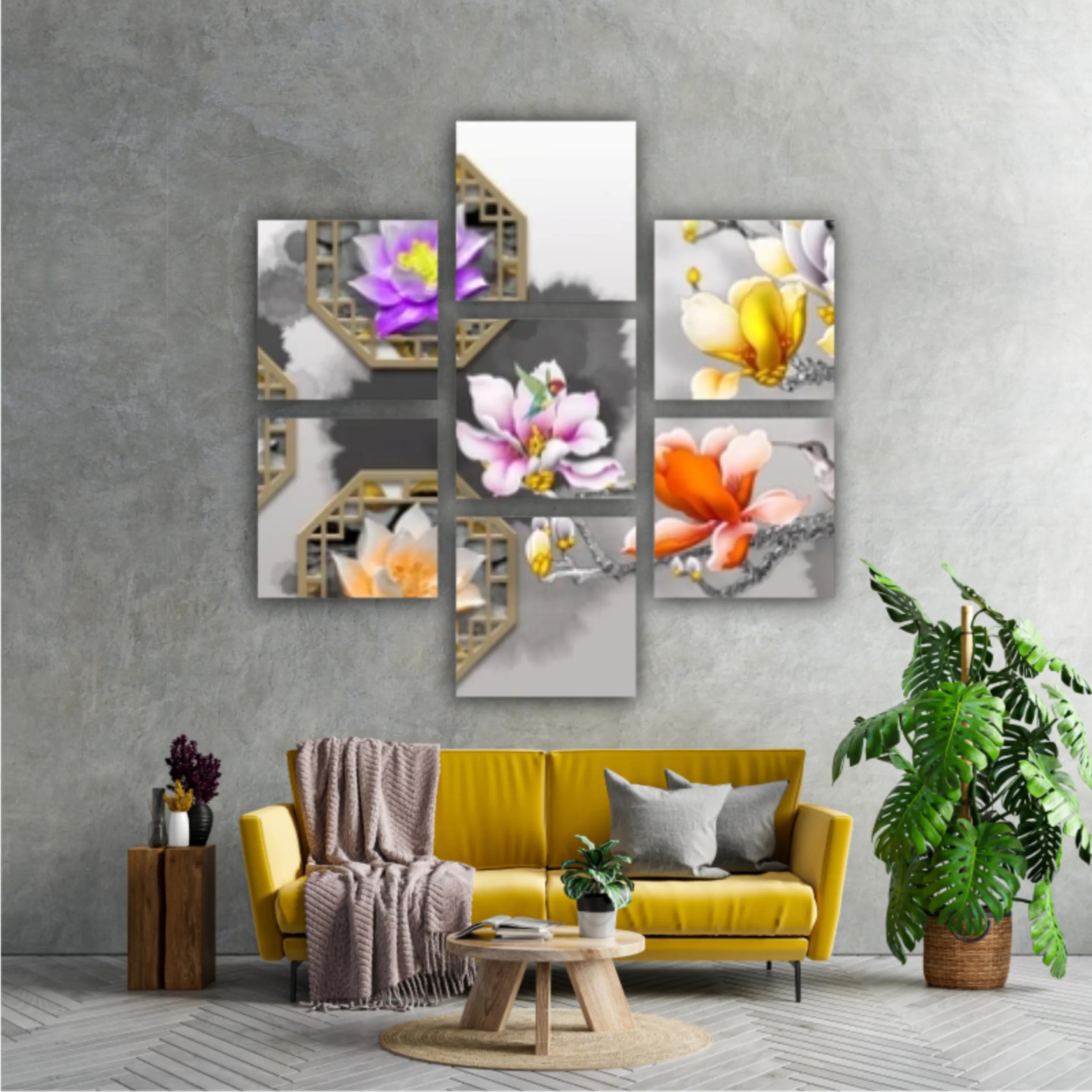 3d illustration of floral branches and wall murals