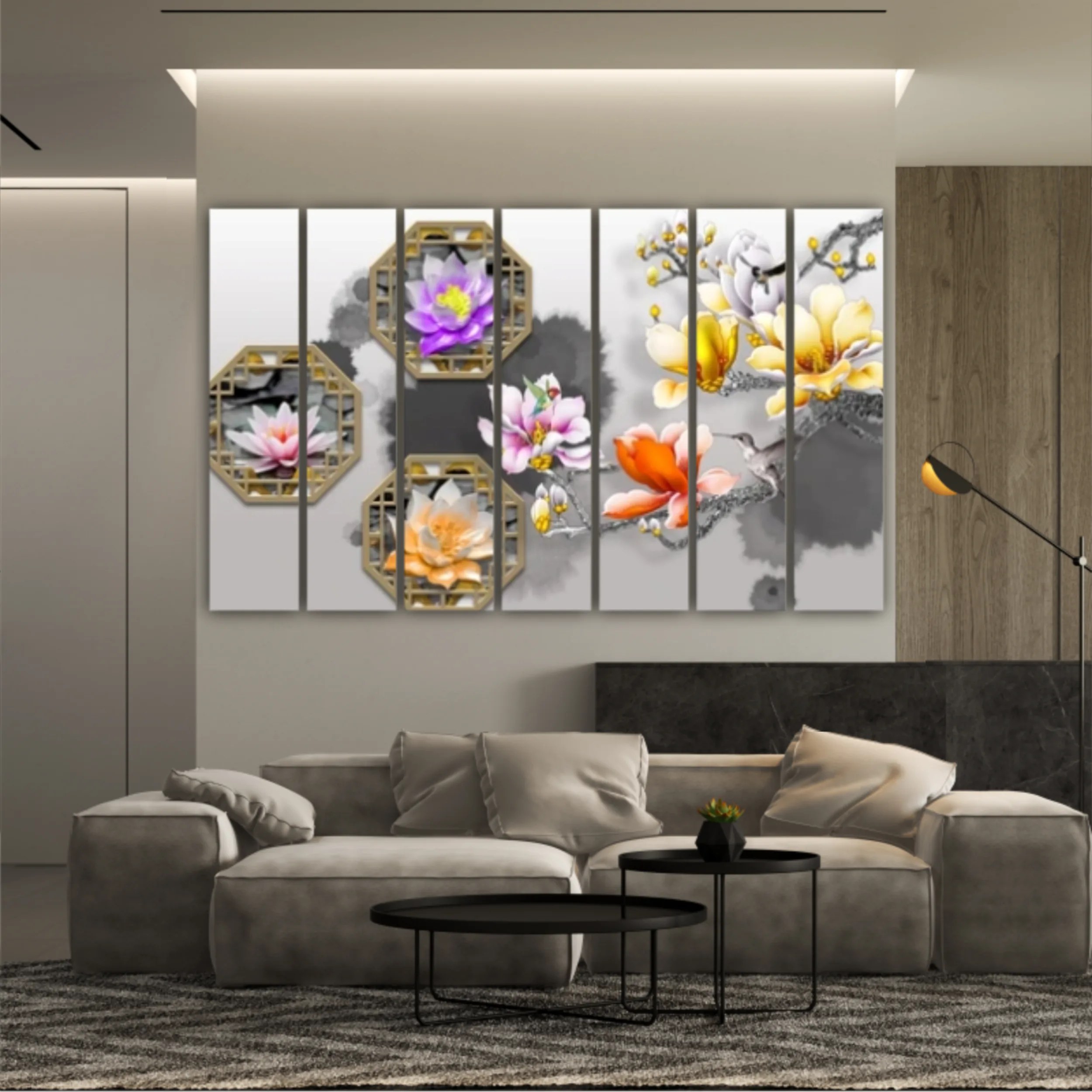 3d illustration of floral branches and wall murals