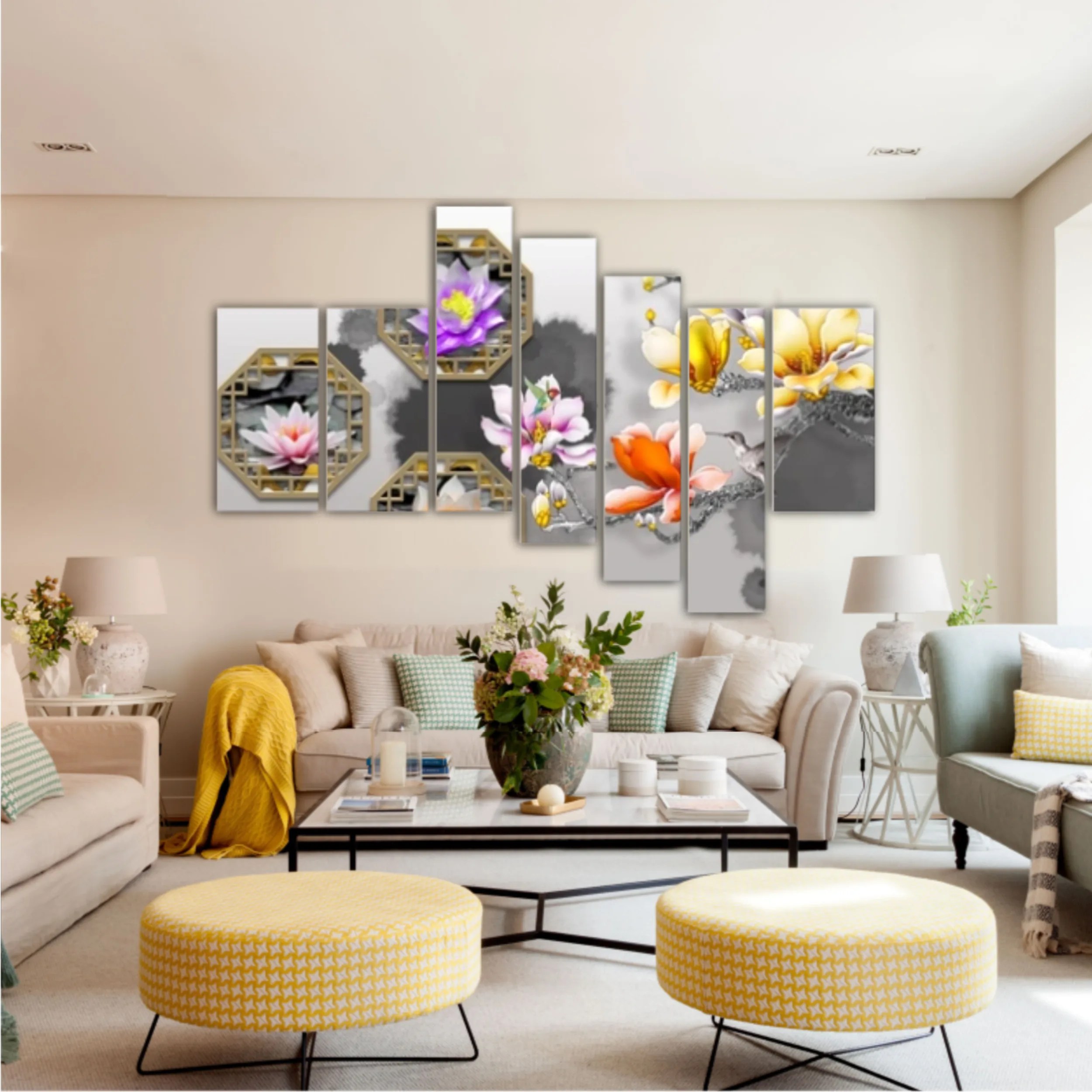 3d illustration of floral branches and wall murals