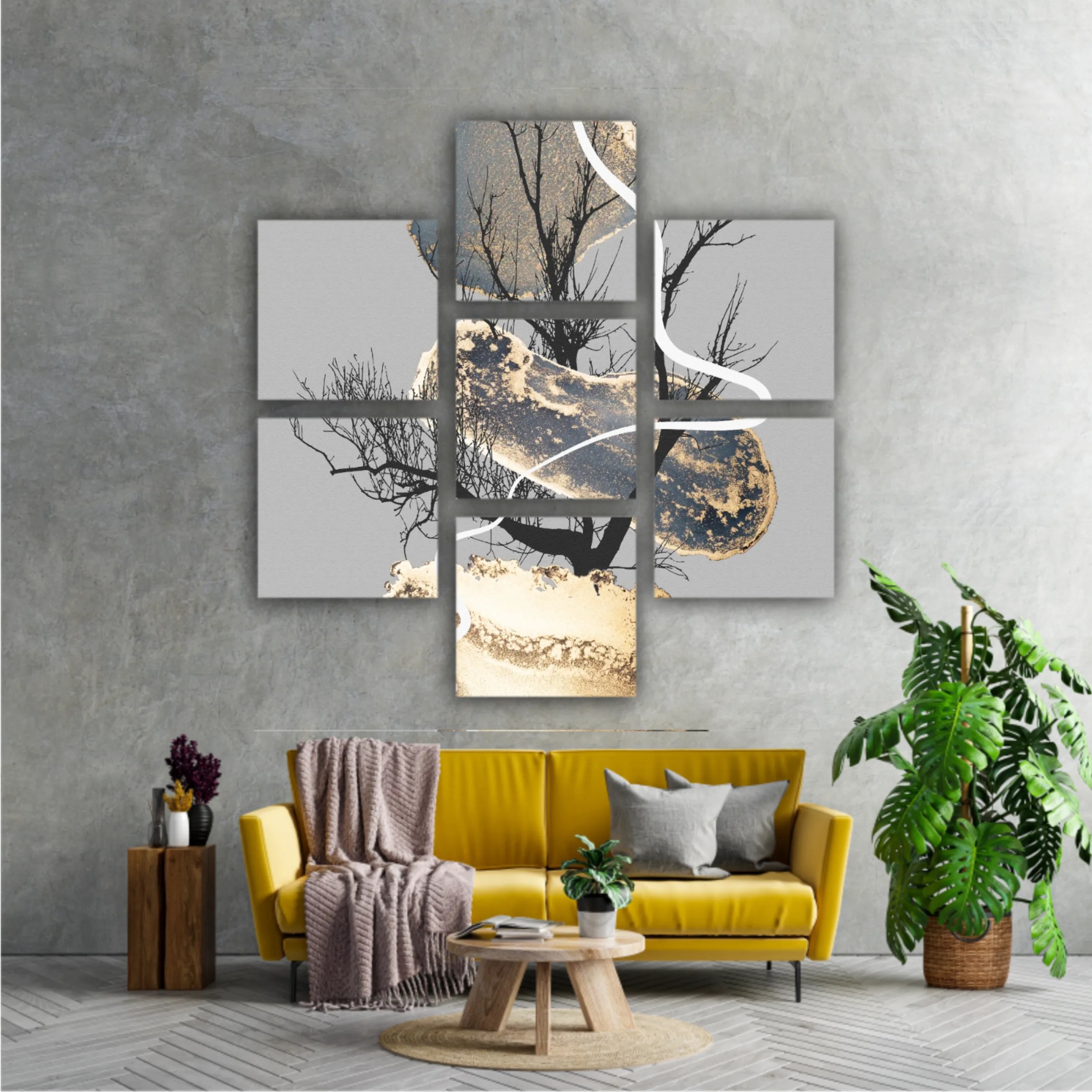 Abstract art background with glowing gold alcohol ink elements and geometric forms N1